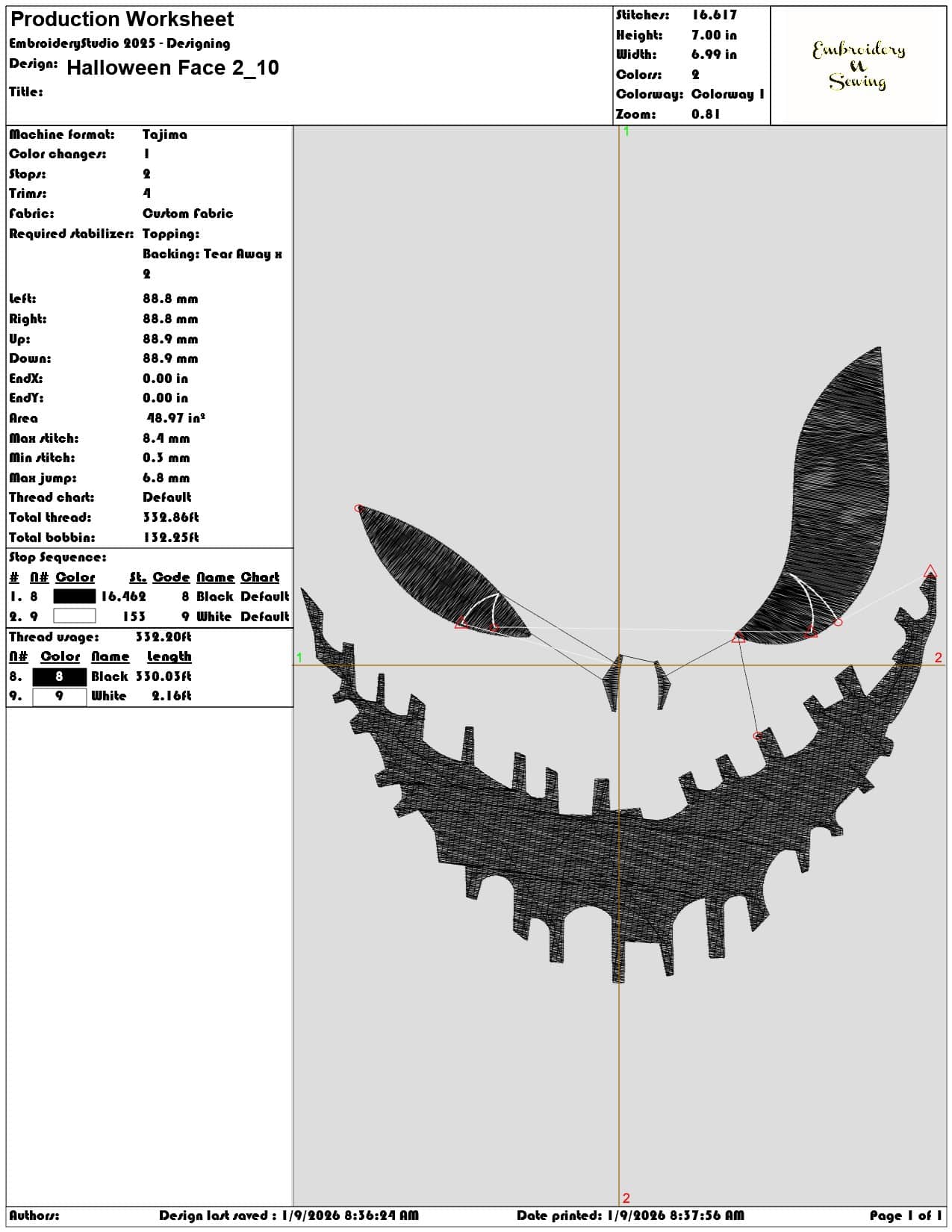 Halloween Face 2 - Elegant embroidery design file - instant download — view 3