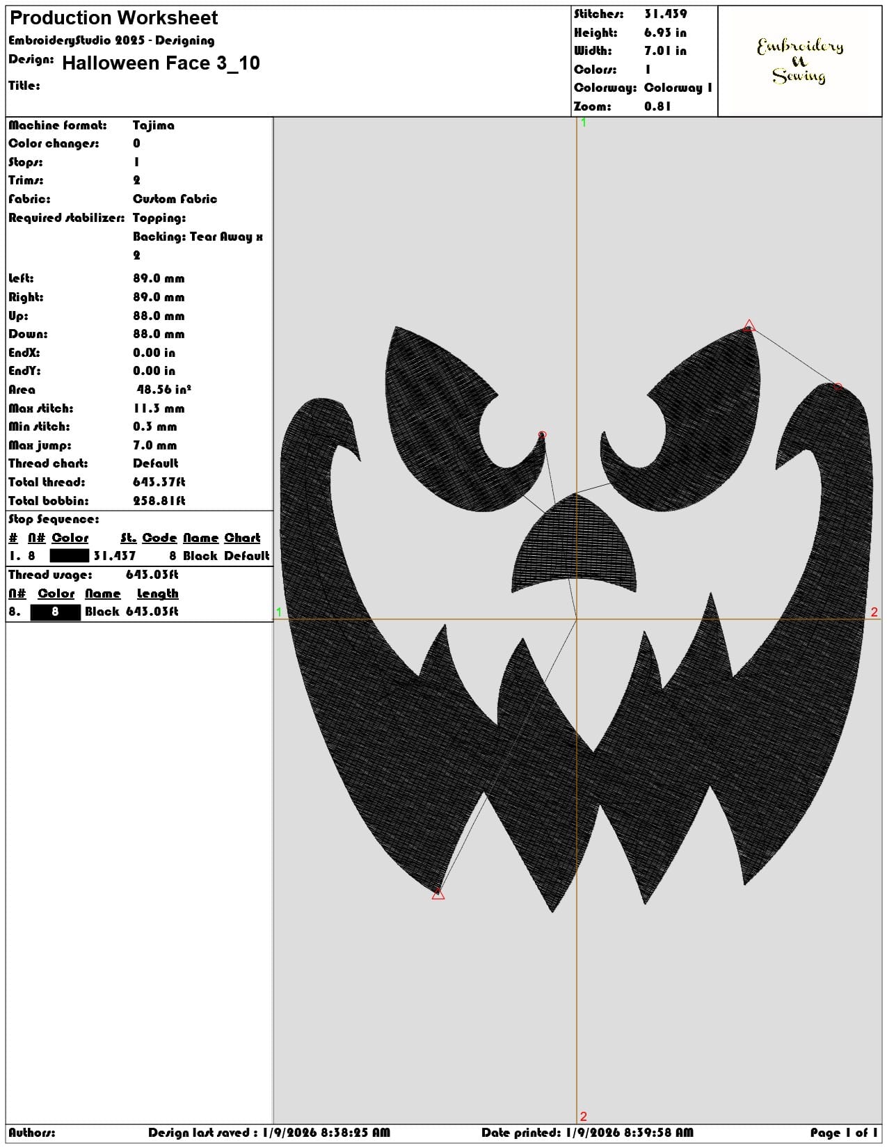 Halloween Face 3 - Elegant embroidery design file - instant download — view 3