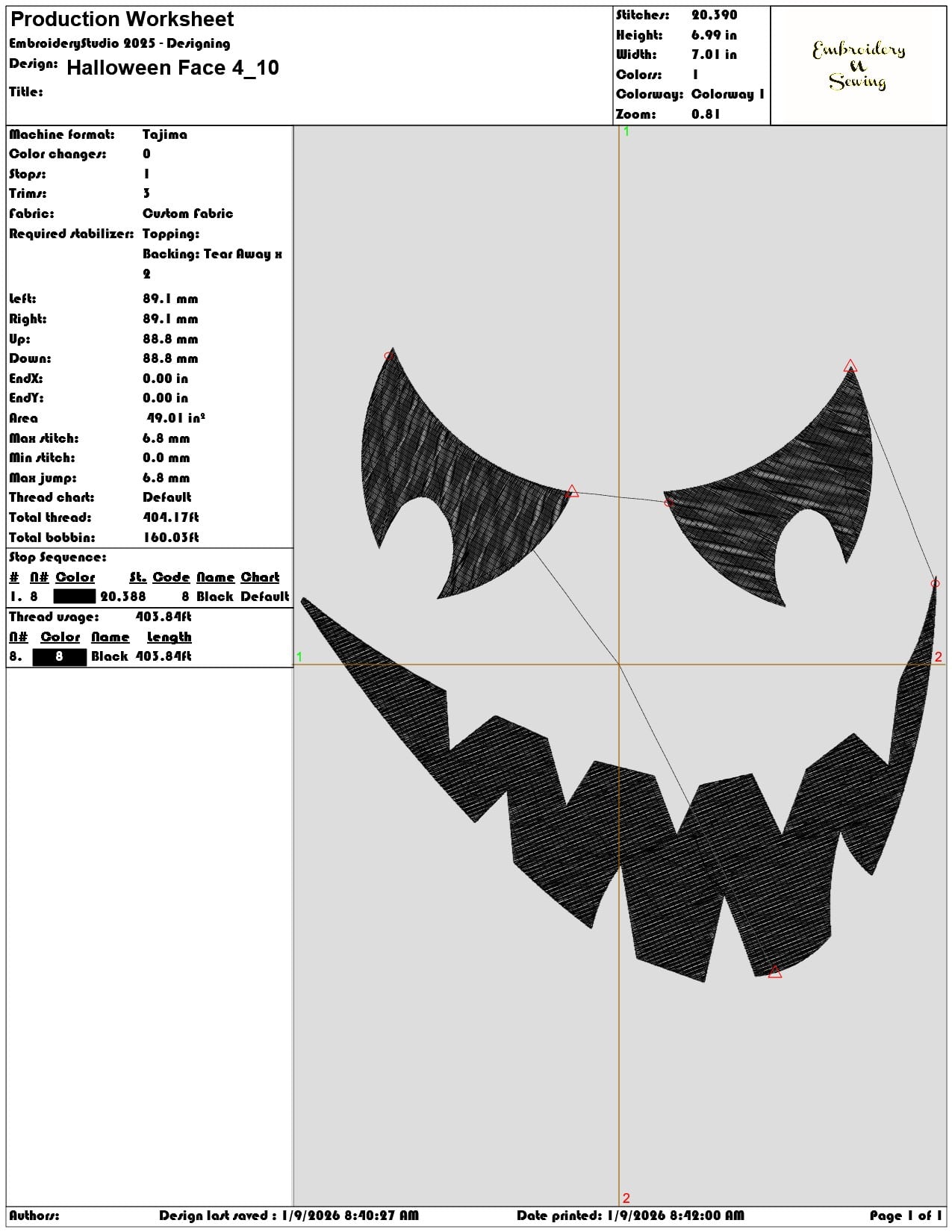 Halloween Face 4 - Elegant embroidery design file - instant download — view 3