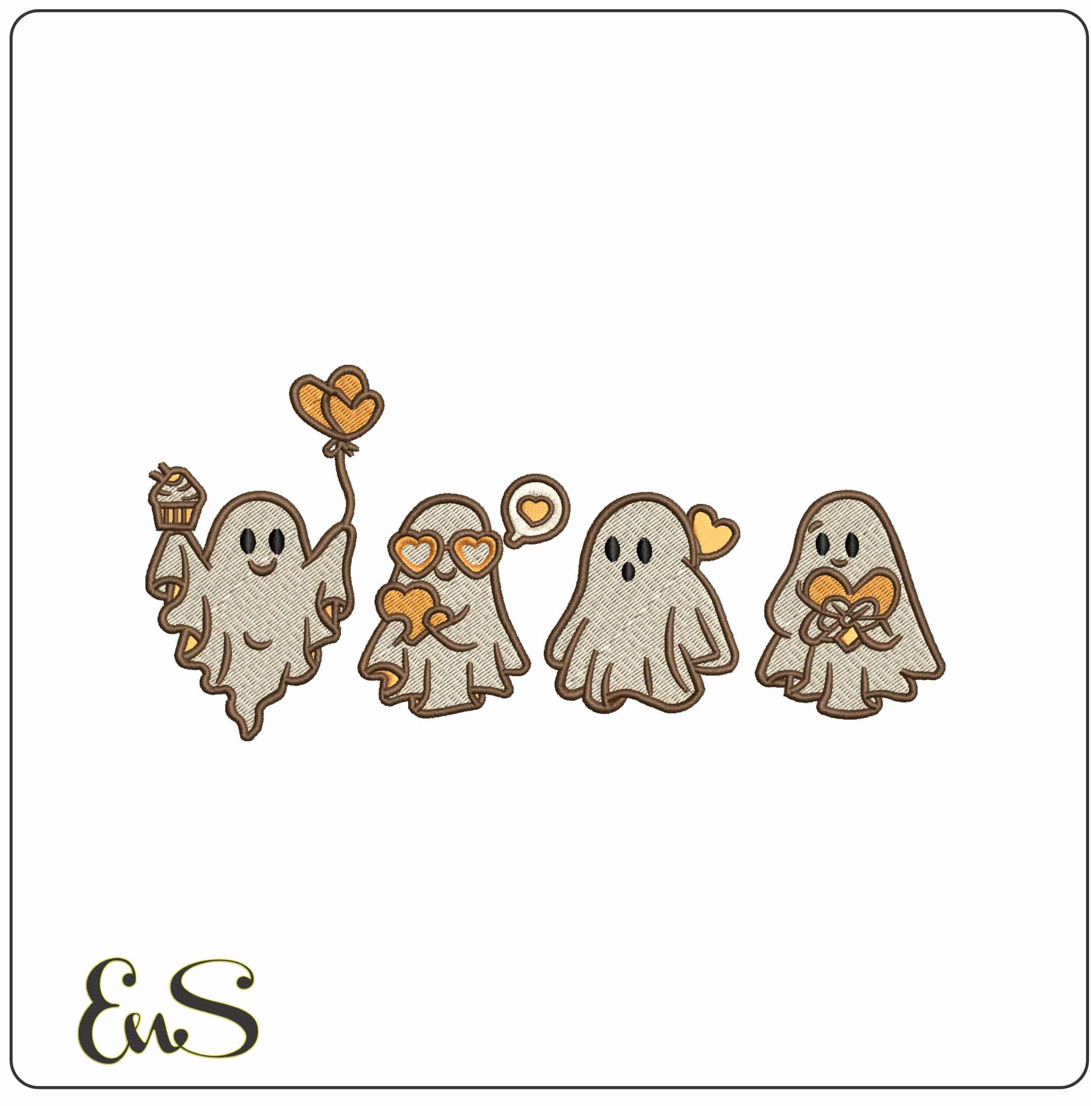 Halloween Ghosts in Love - Elegant embroidery design file - instant download