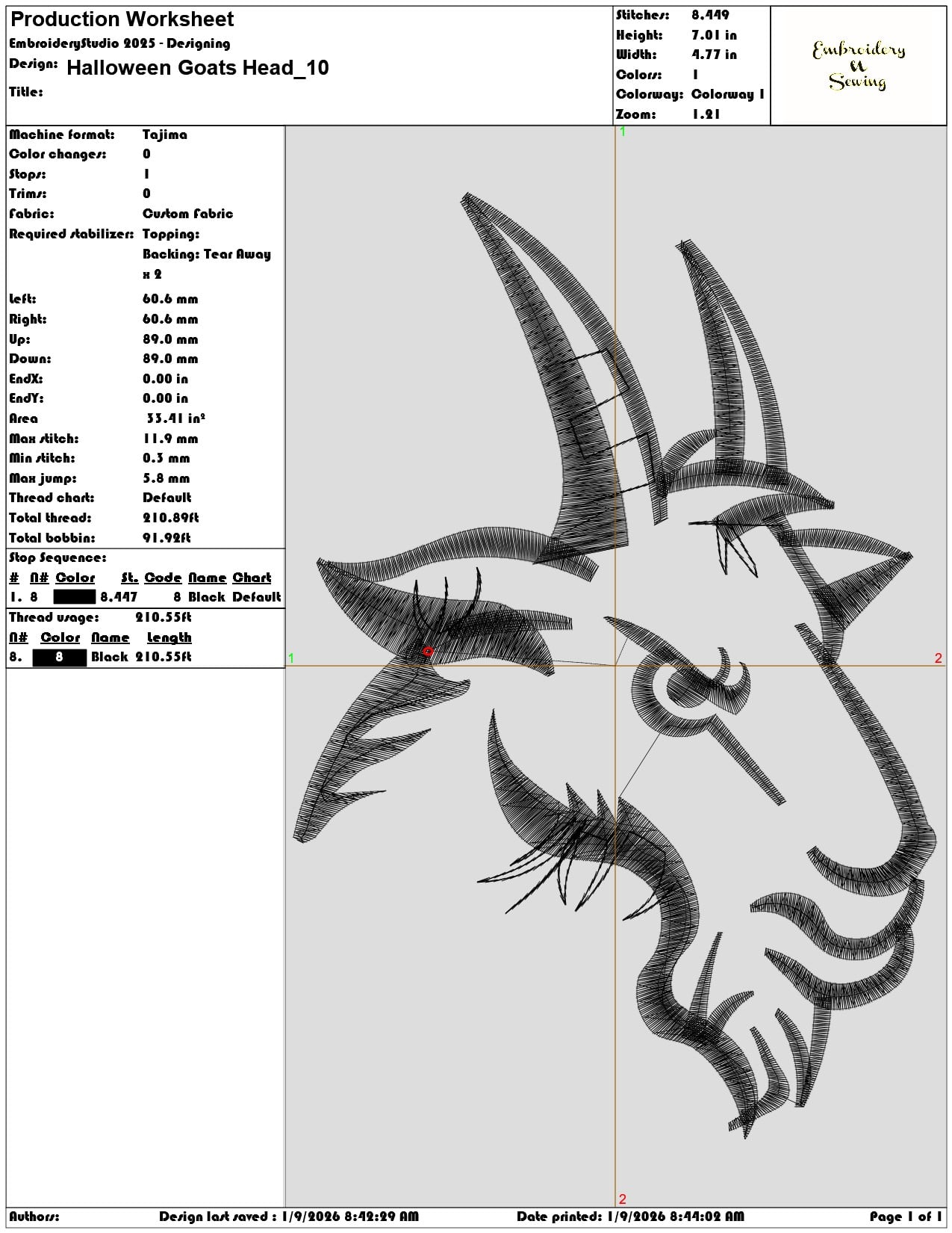Halloween Goats Head - Elegant embroidery design file - instant download — view 3