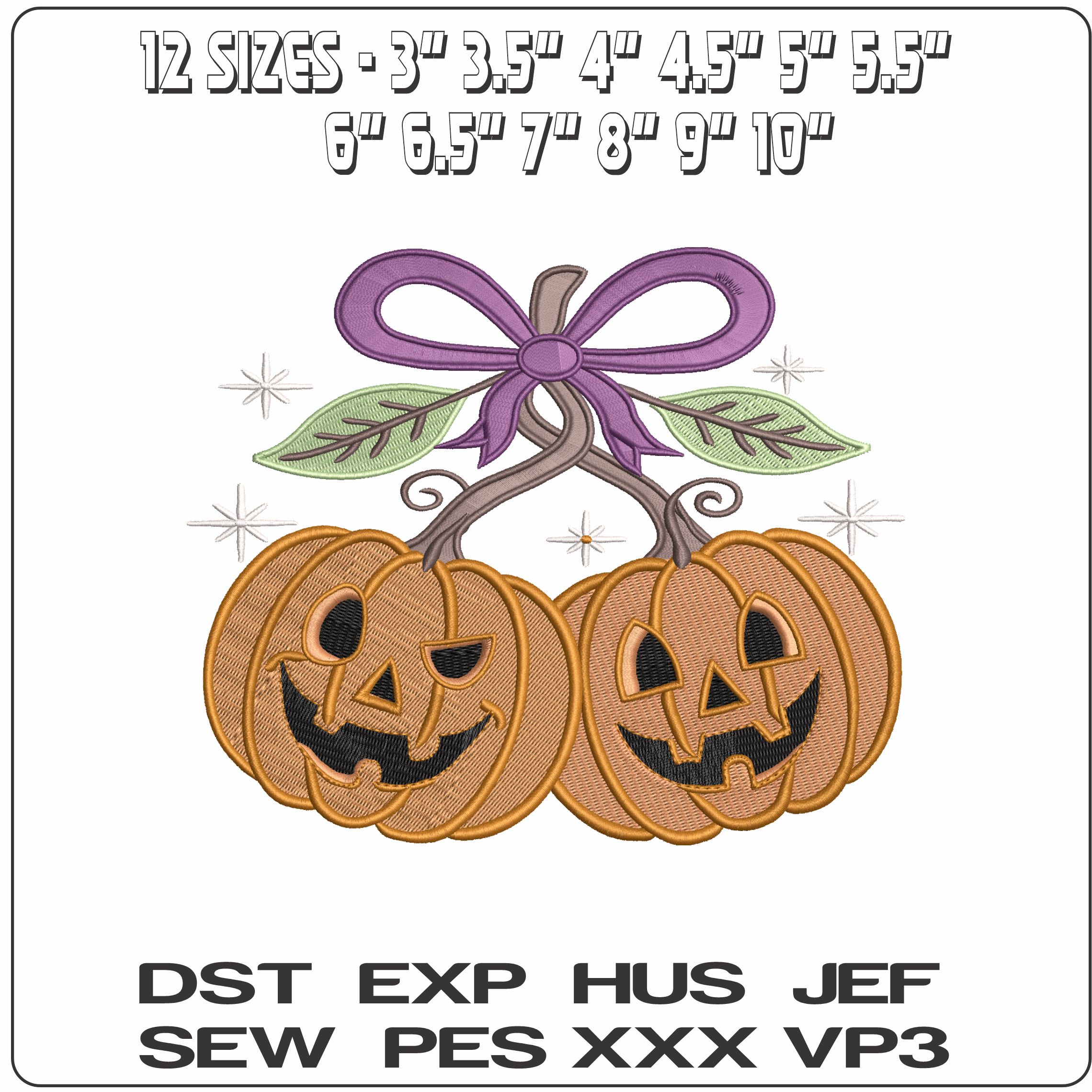 Halloween Pumpkin With Bow - Elegant embroidery design file - instant download — view 2