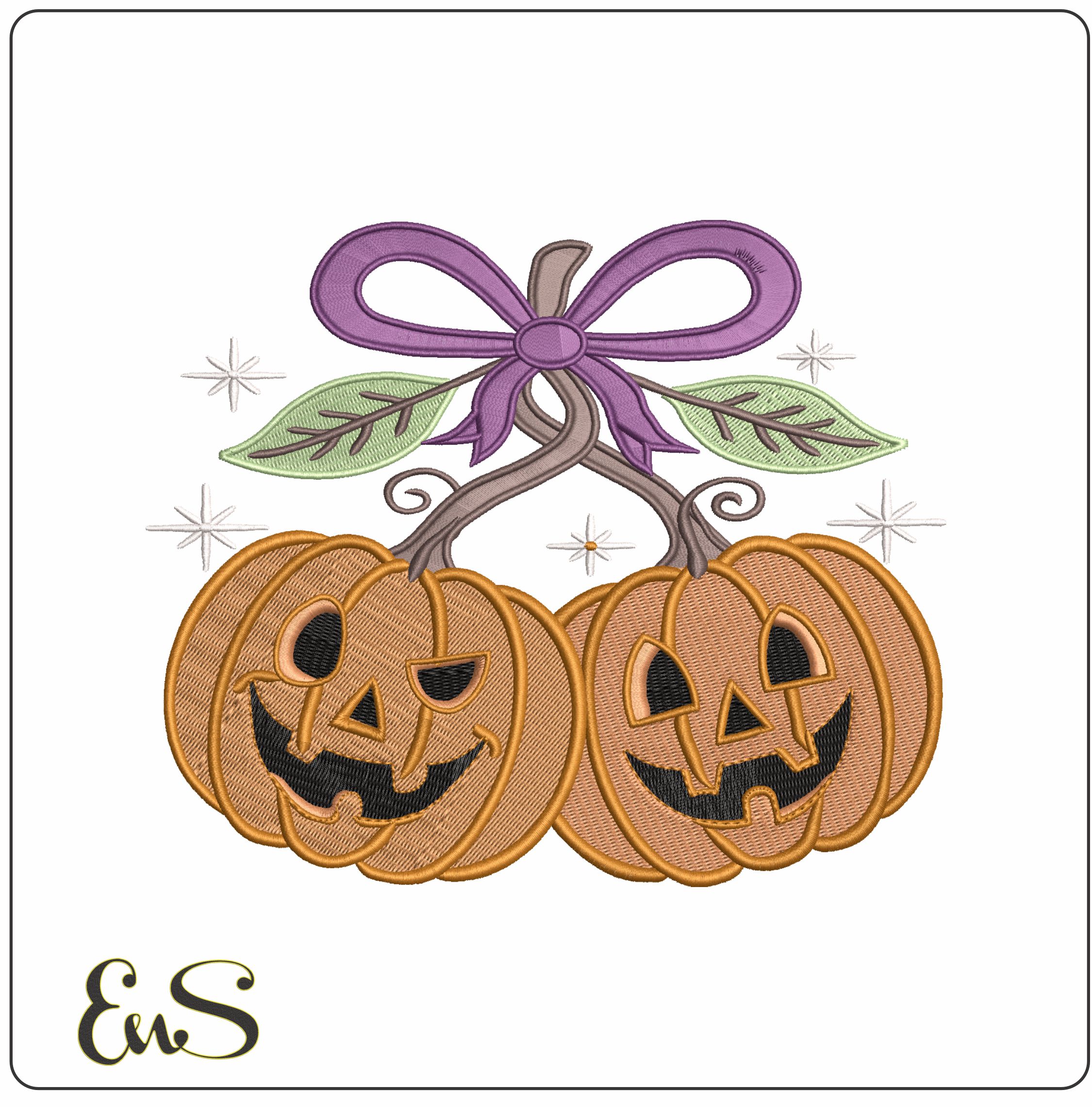 Halloween Pumpkin With Bow - Elegant embroidery design file - instant download