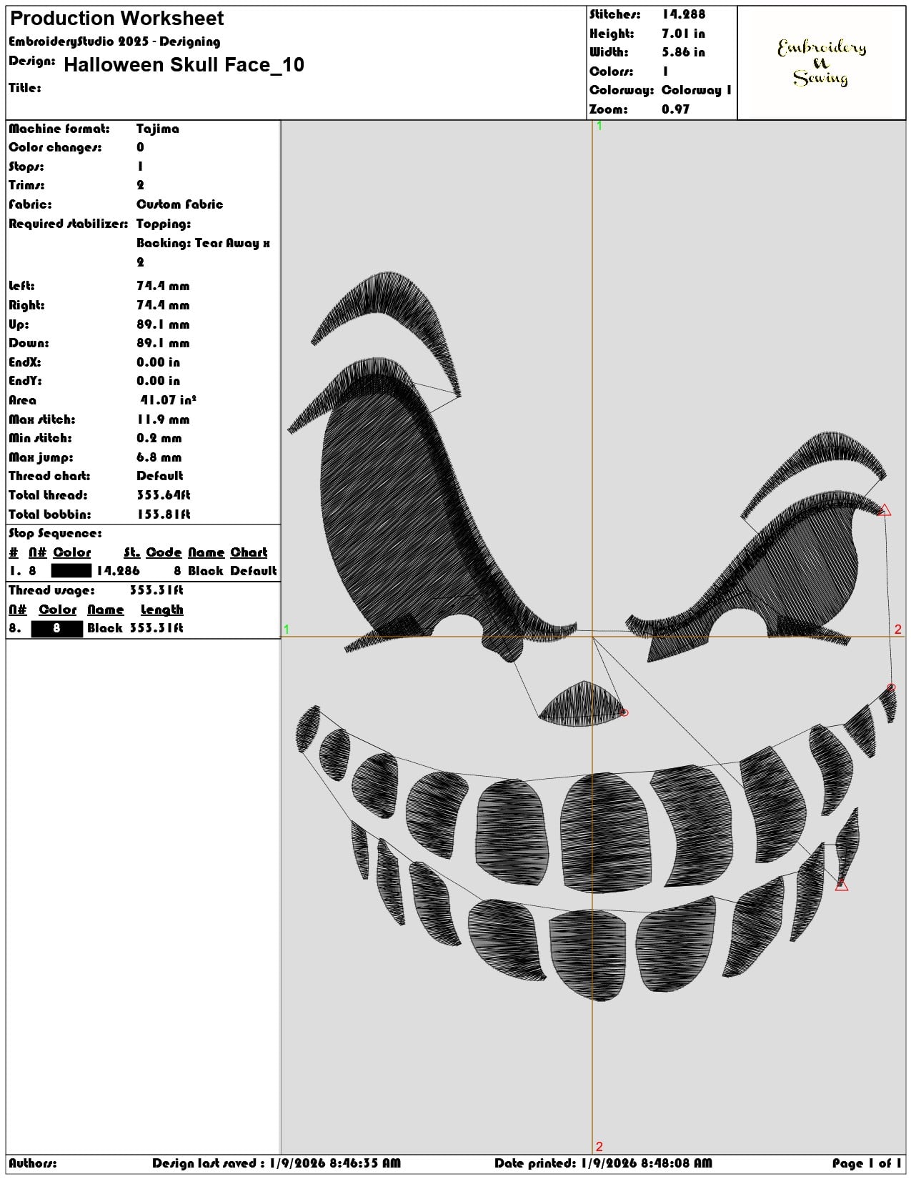 Halloween Skull Face - Elegant embroidery design file - instant download — view 3