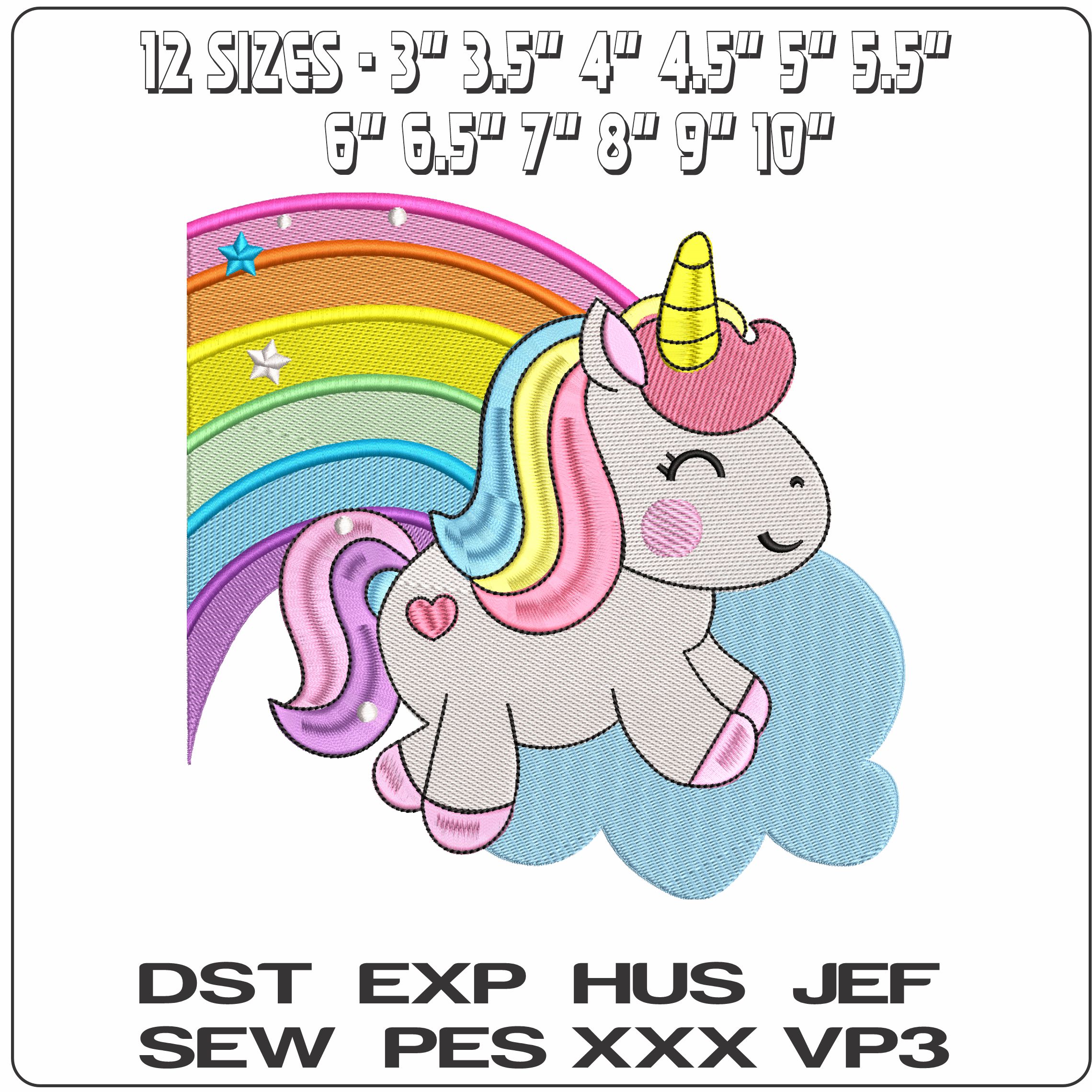 Happy Unicorn in Rainbow - Elegant embroidery design file - instant download — view 2