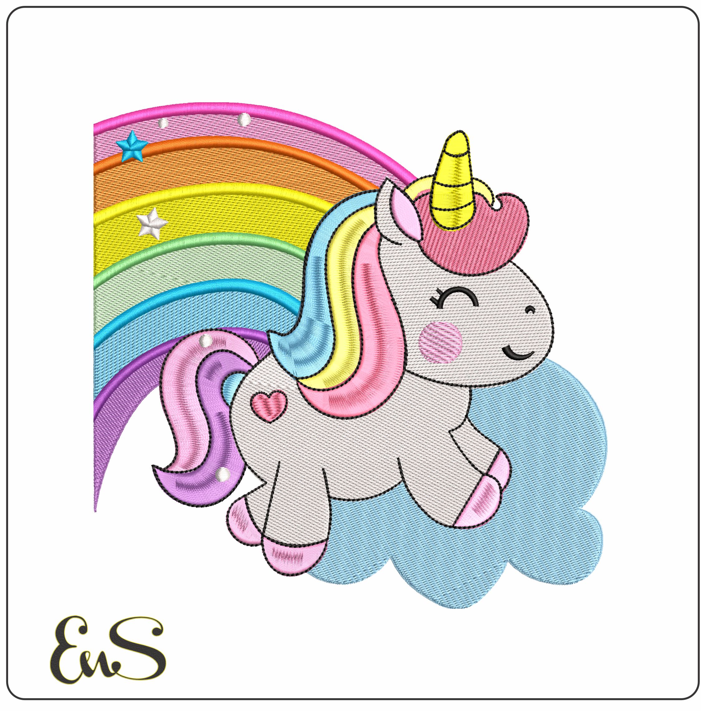 Happy Unicorn in Rainbow - Elegant embroidery design file - instant download