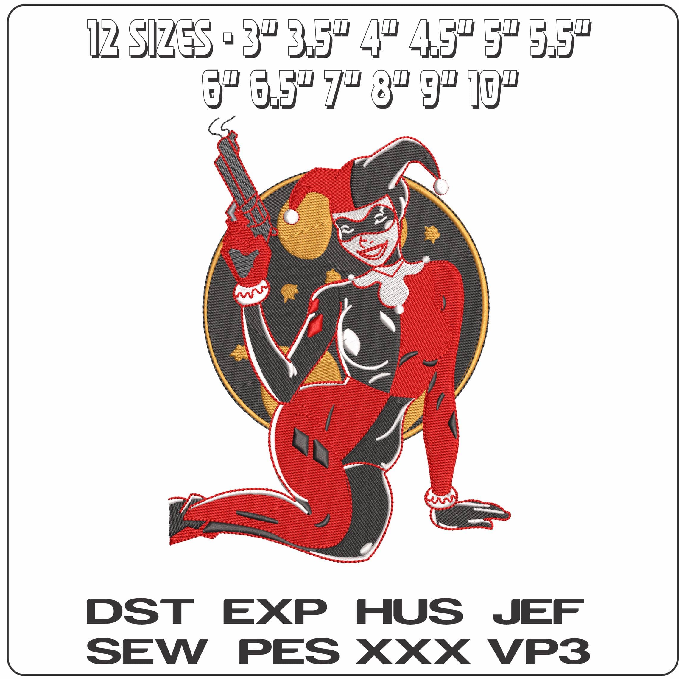 Harley Quinn posing with Gun - Elegant embroidery design file - instant download — view 2
