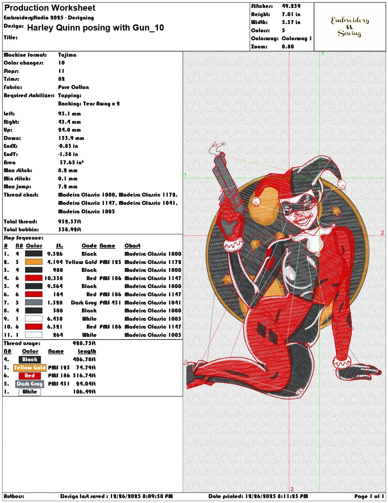 Harley Quinn posing with Gun - Elegant embroidery design file - instant download — view 3