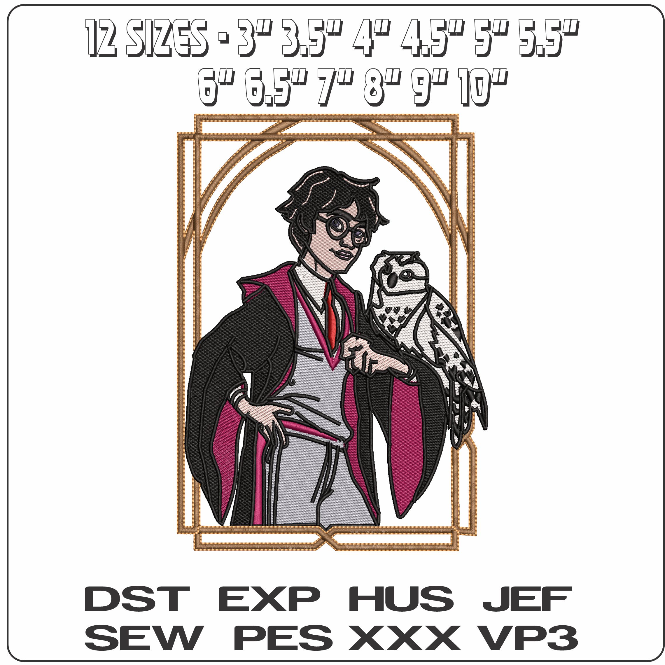 Harry Potter and Headwig - Elegant embroidery design file - instant download — view 2