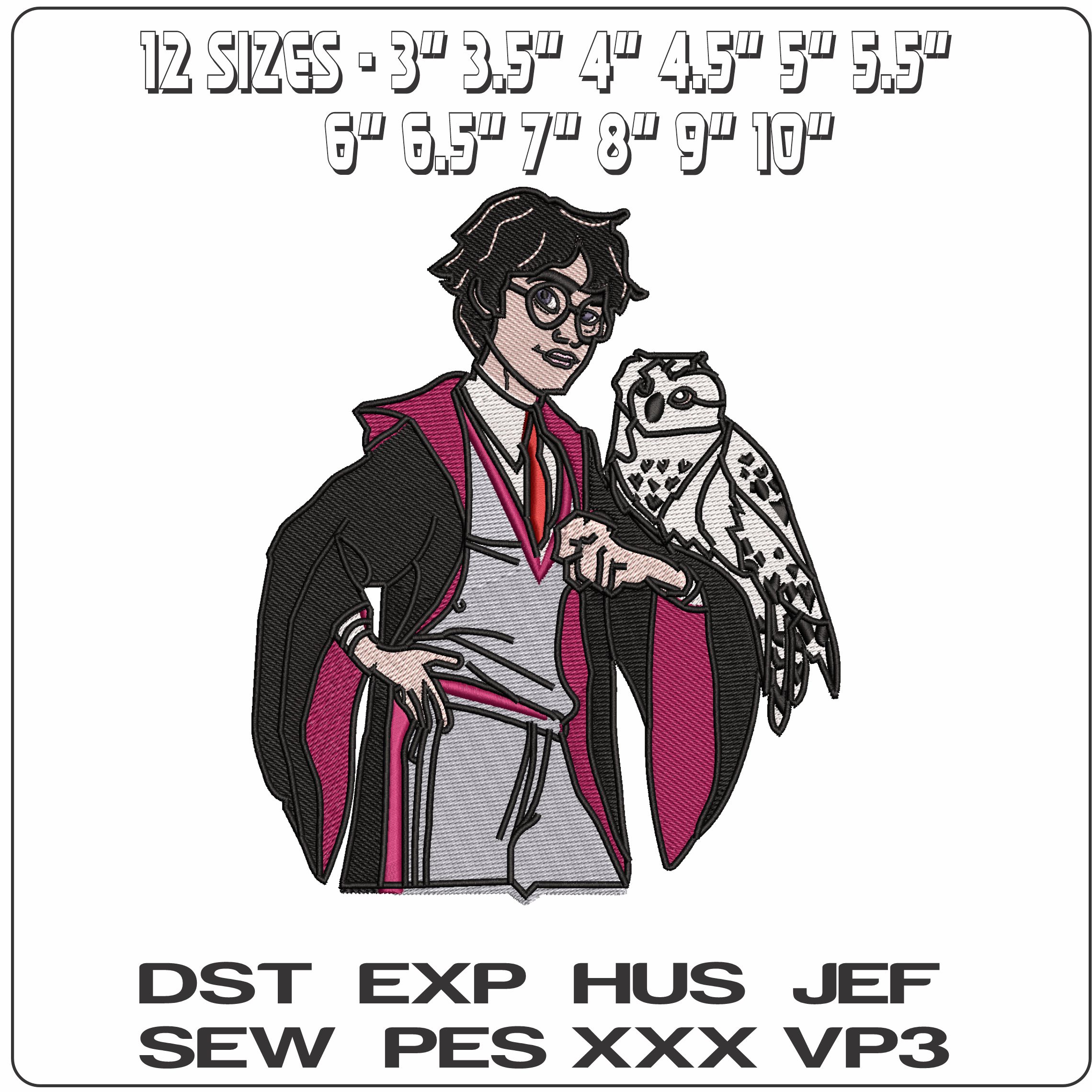Harry Potter and Headwig Now Frame - Elegant embroidery design file - instant download — view 2