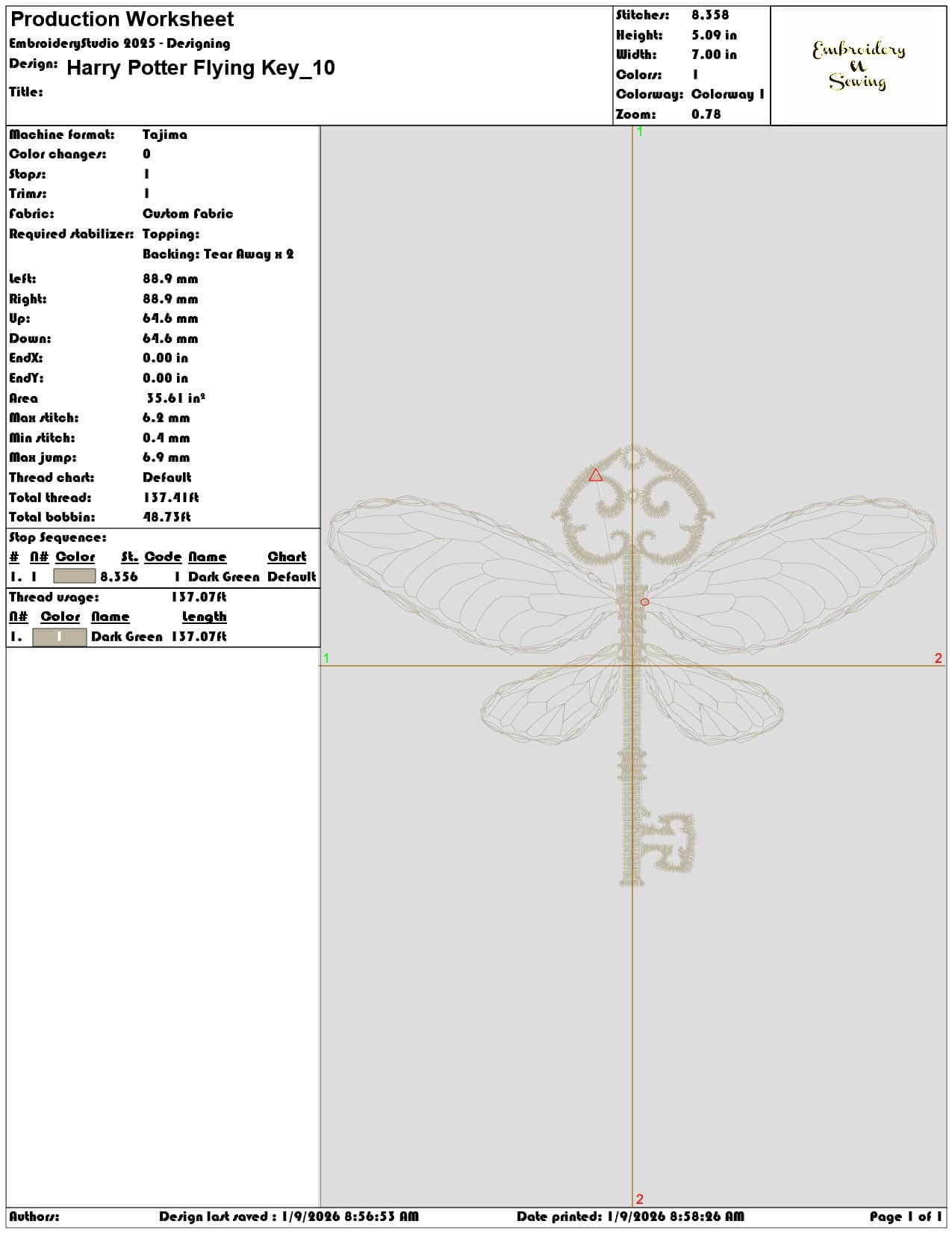 Harry Potter Flying Key - Elegant embroidery design file - instant download — view 3
