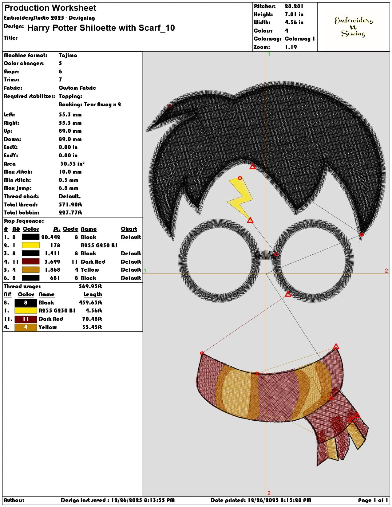 Harry Potter Shiloette with Scarf - Elegant embroidery design file - instant download — view 3