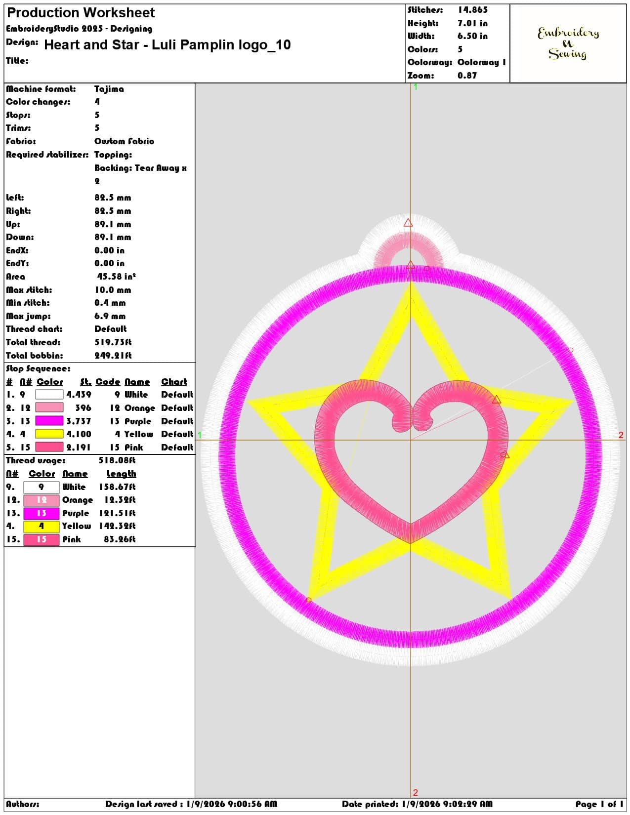 Heart and Star Luli Pamplin logo - Elegant embroidery design file - instant download — view 3