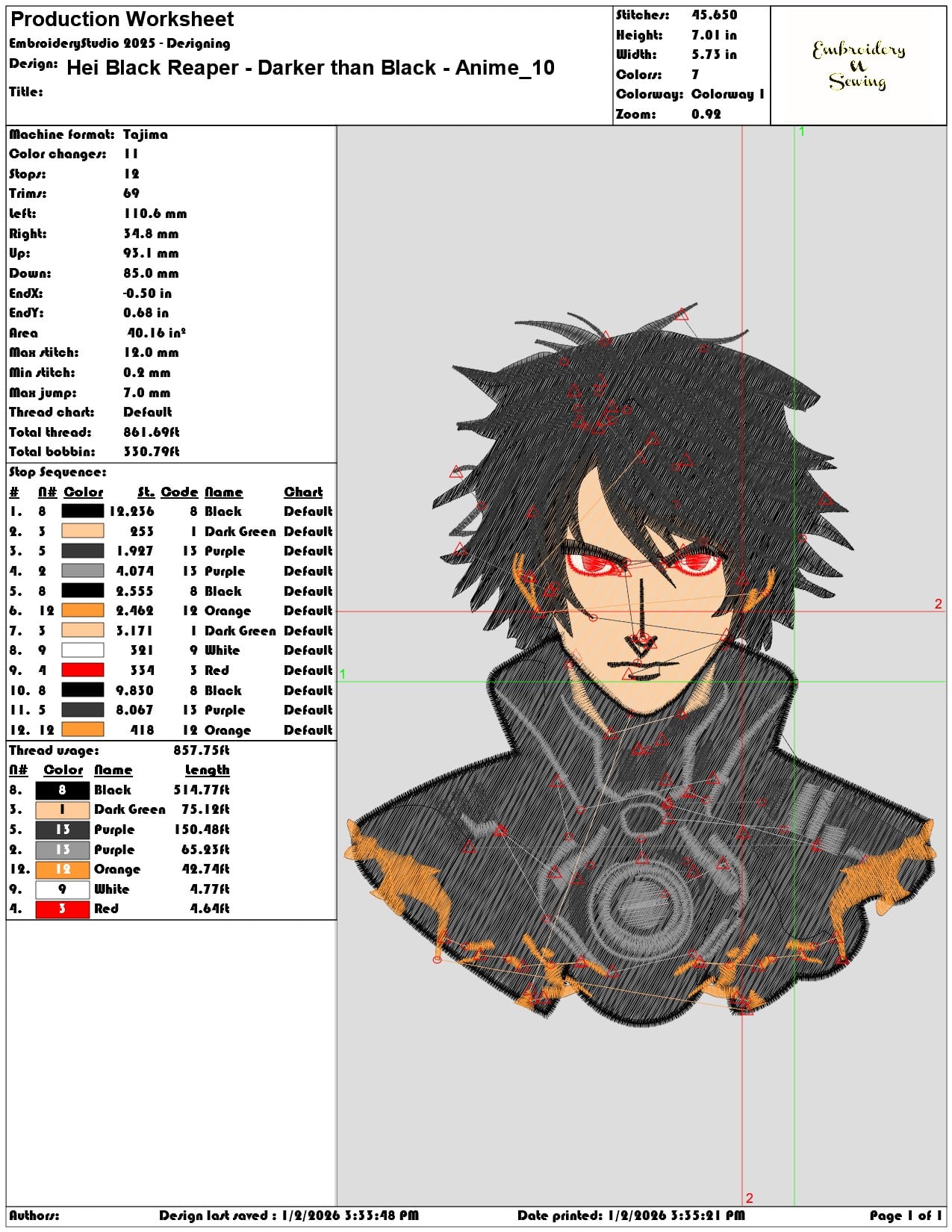 Hei Black Reaper Darker than Black Anime - Elegant embroidery design file - instant download — view 3