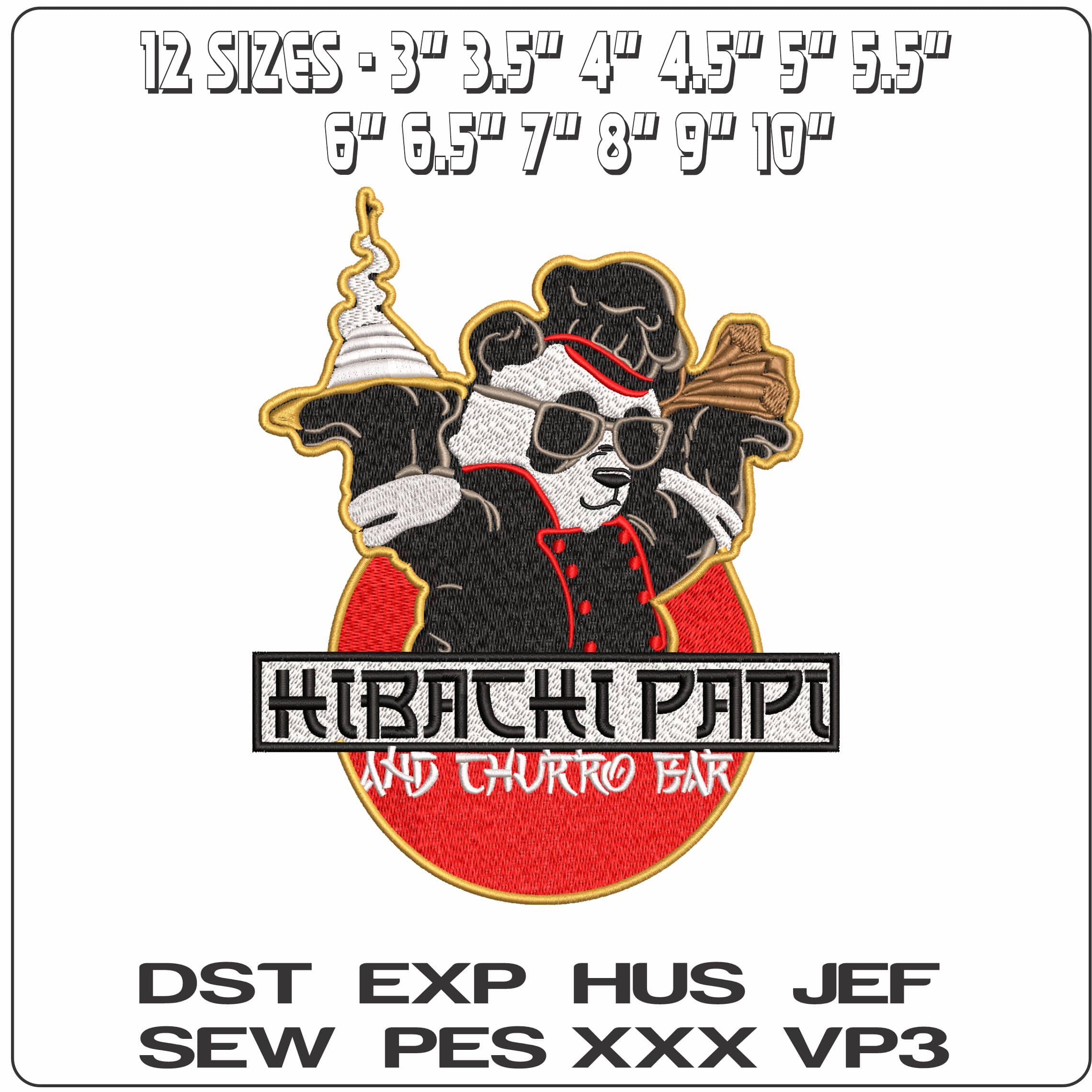 Hibachi Papi Panda with Food - Elegant embroidery design file - instant download — view 2