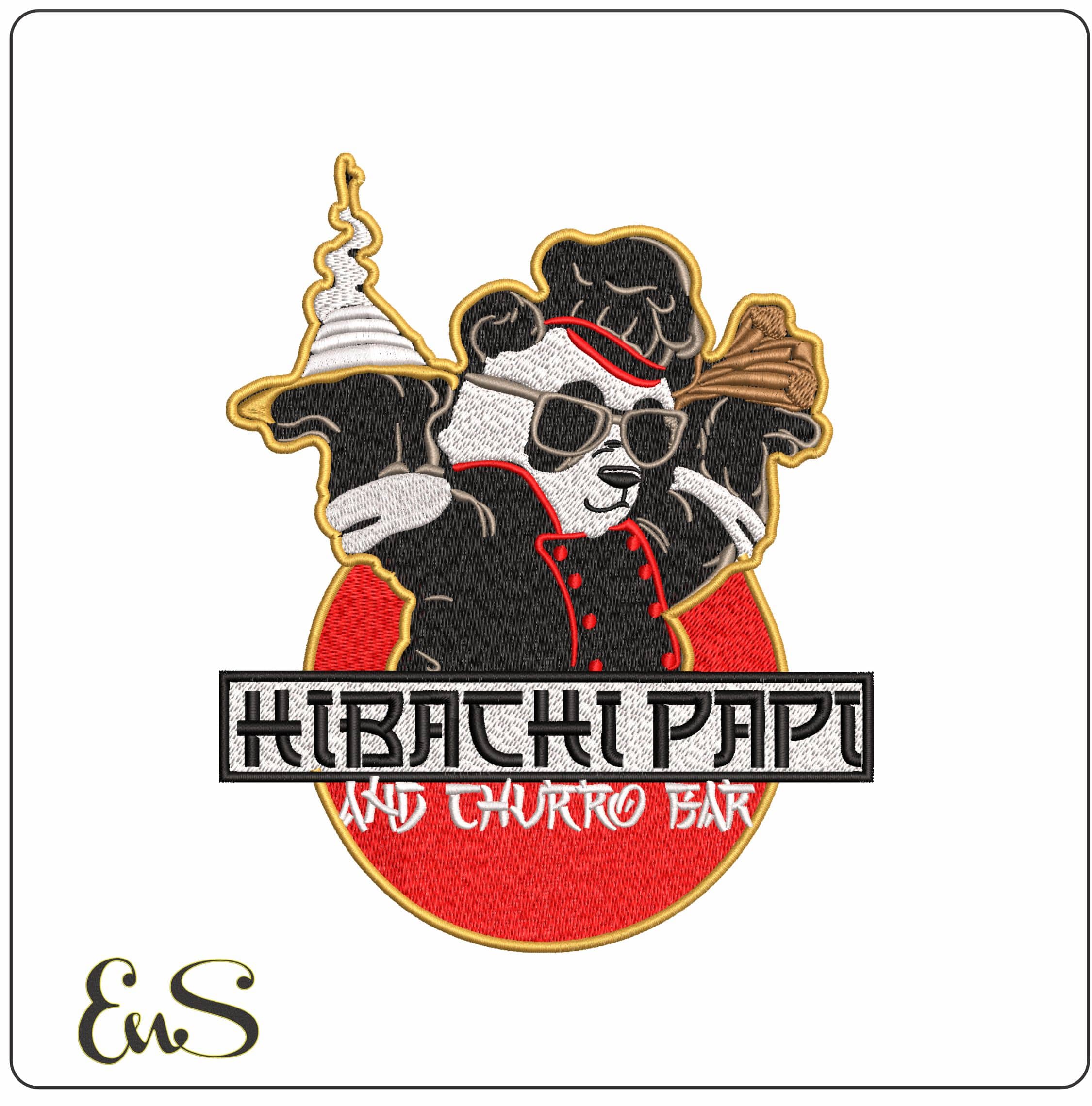 Hibachi Papi Panda with Food - Elegant embroidery design file - instant download