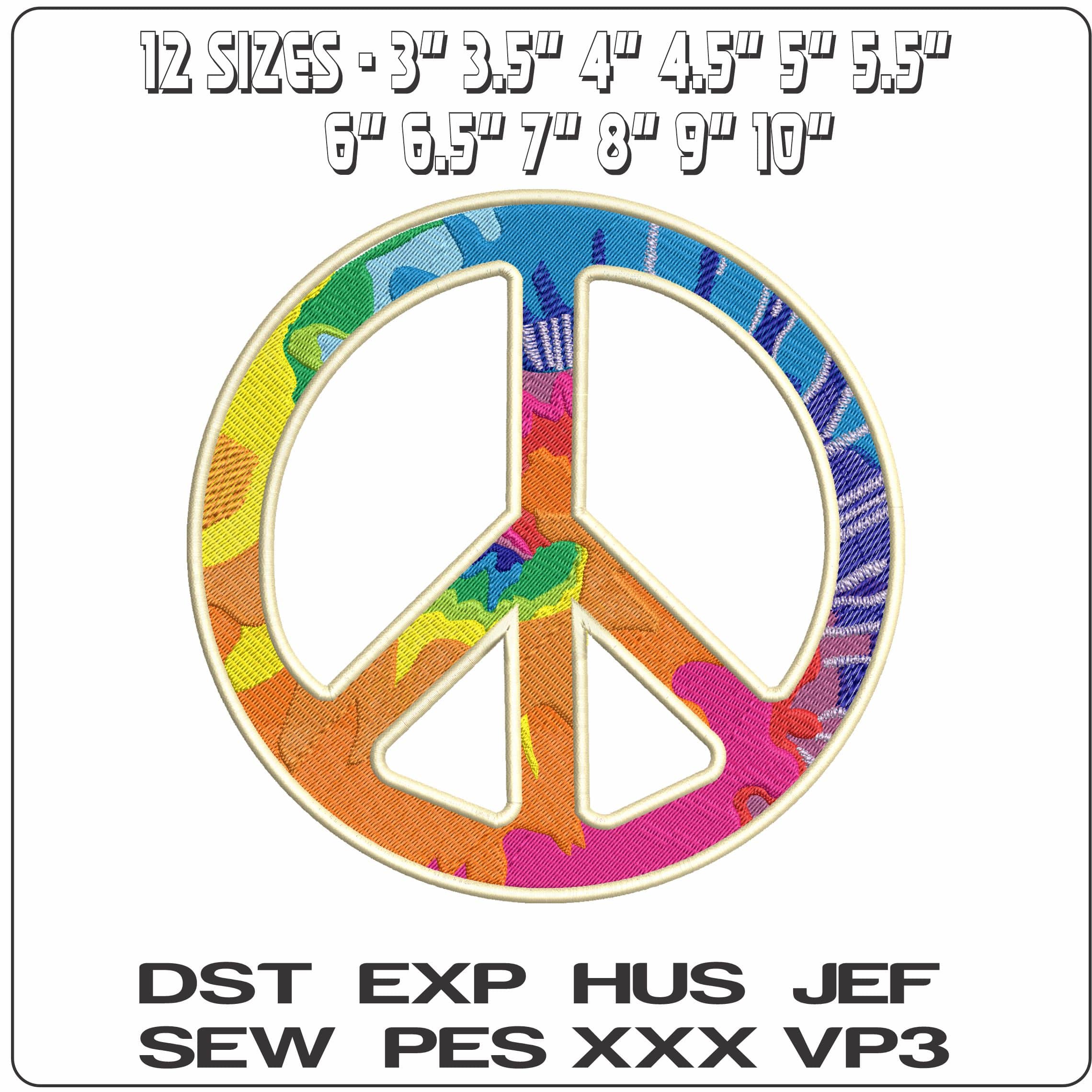 Hippy Peace Sign - Elegant embroidery design file - instant download — view 2