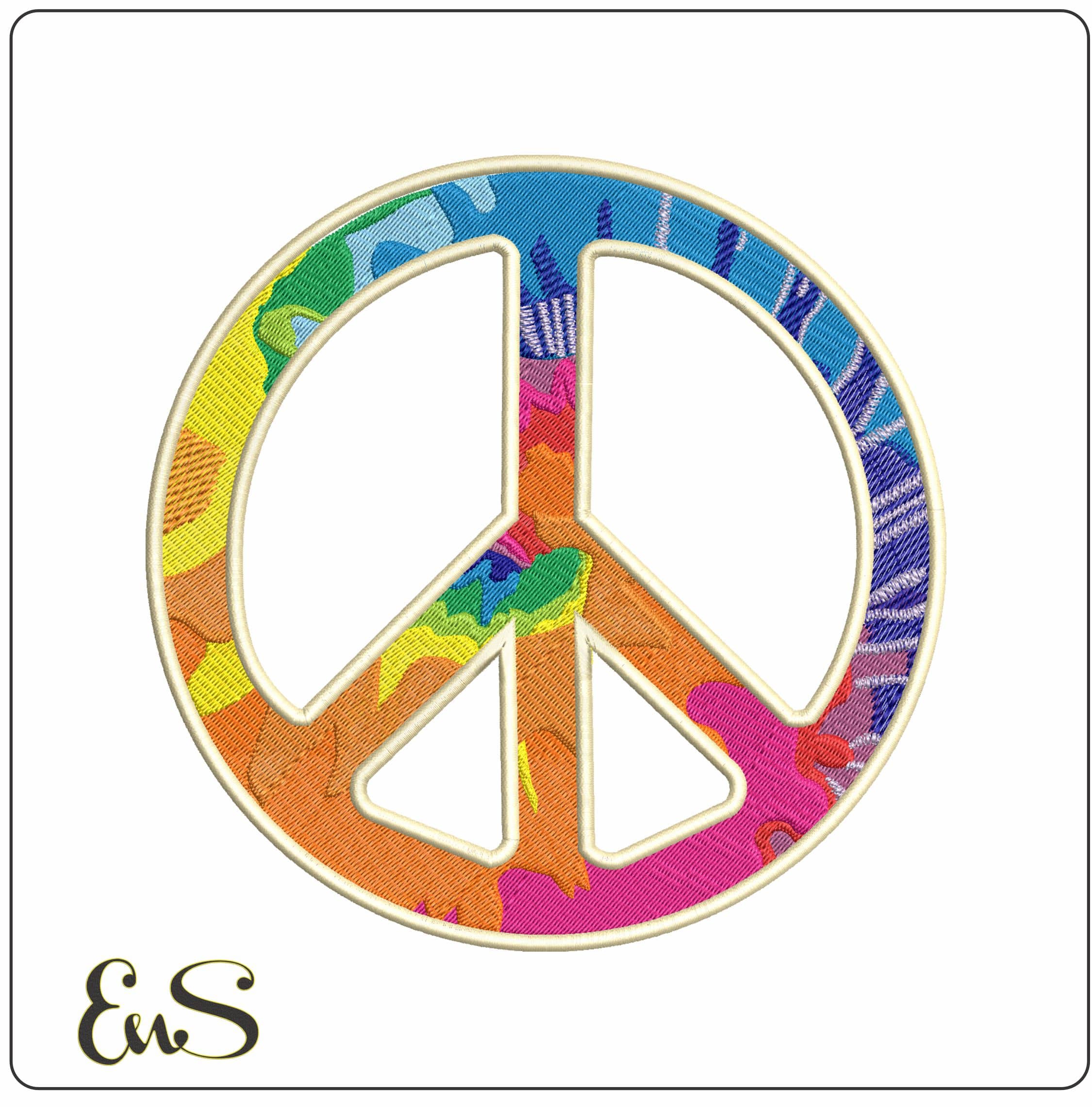 Hippy Peace Sign - Elegant embroidery design file - instant download