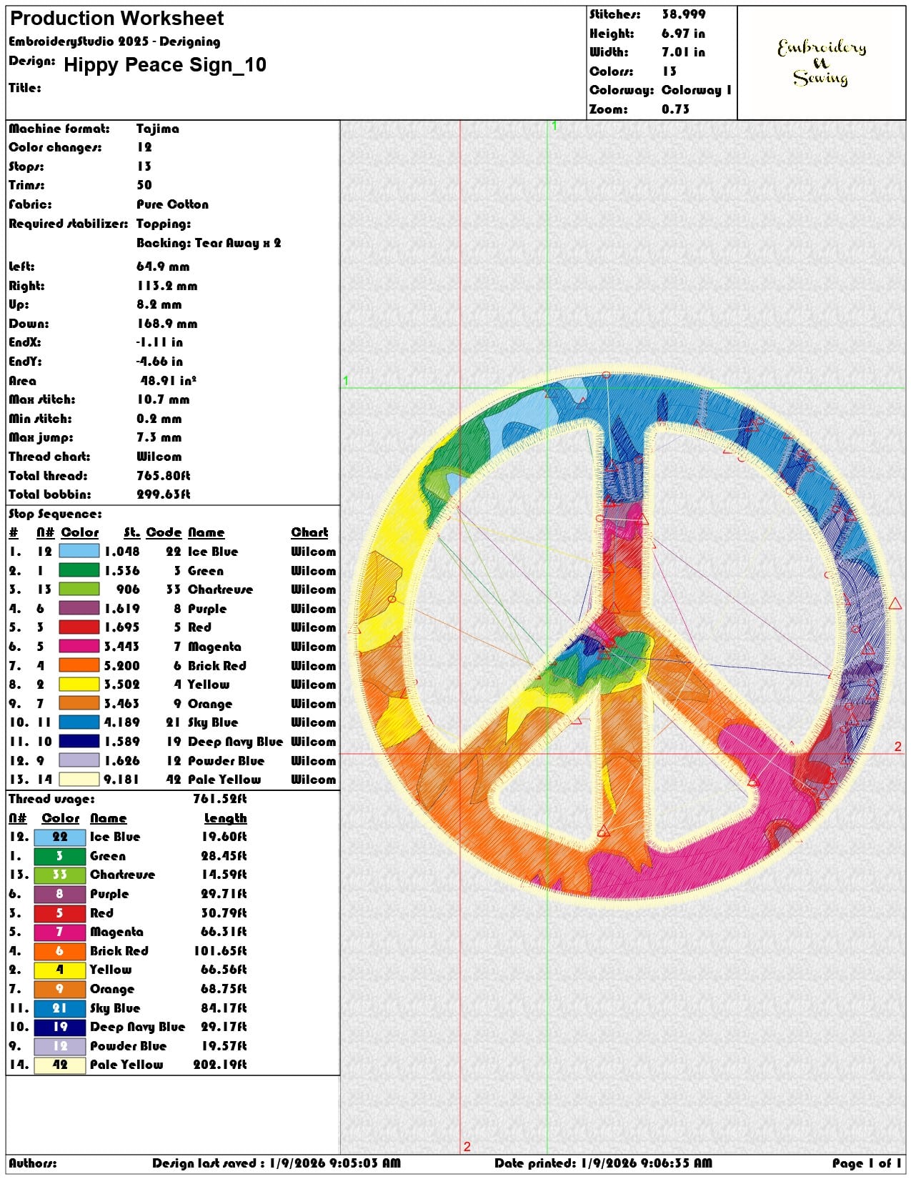Hippy Peace Sign - Elegant embroidery design file - instant download — view 3
