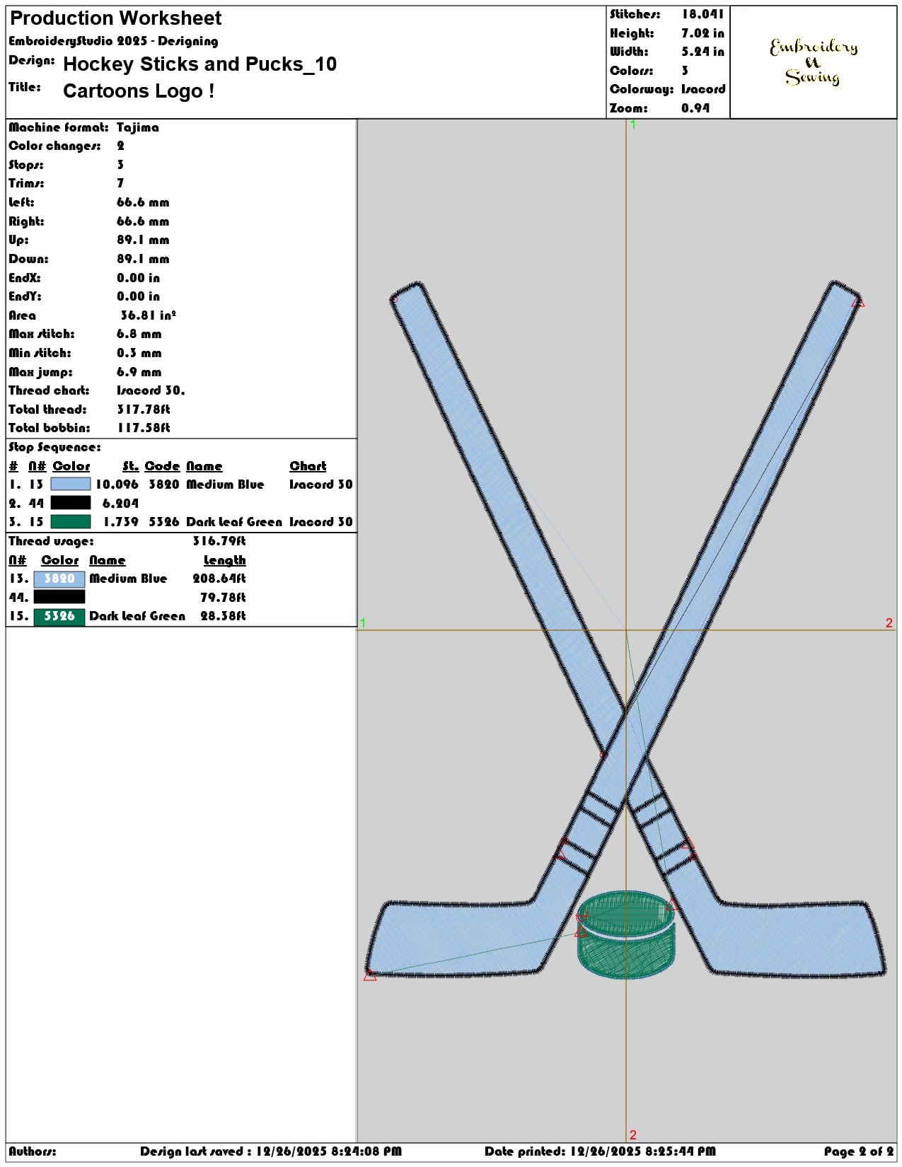 Hockey Sticks and Pucks - Elegant embroidery design file - instant download — view 4