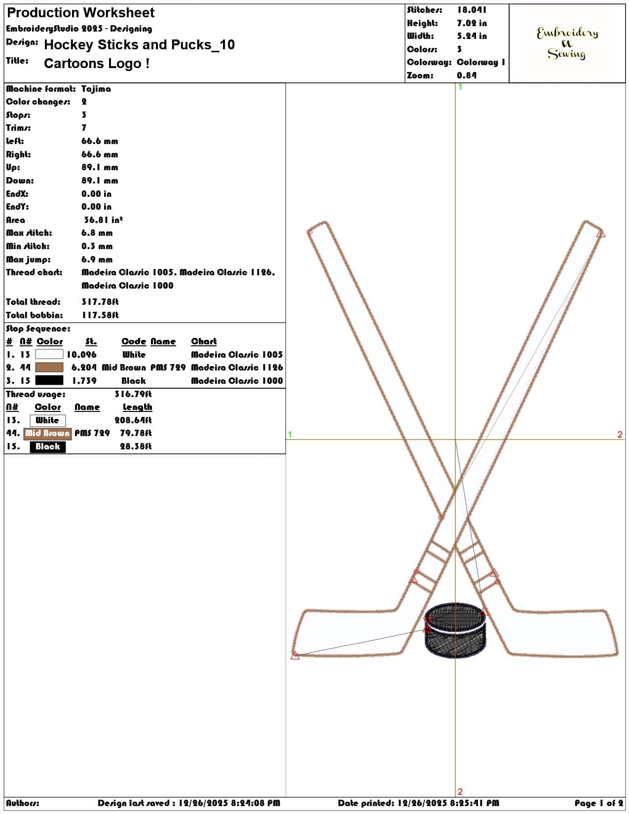 Hockey Sticks and Pucks - Elegant embroidery design file - instant download — view 3