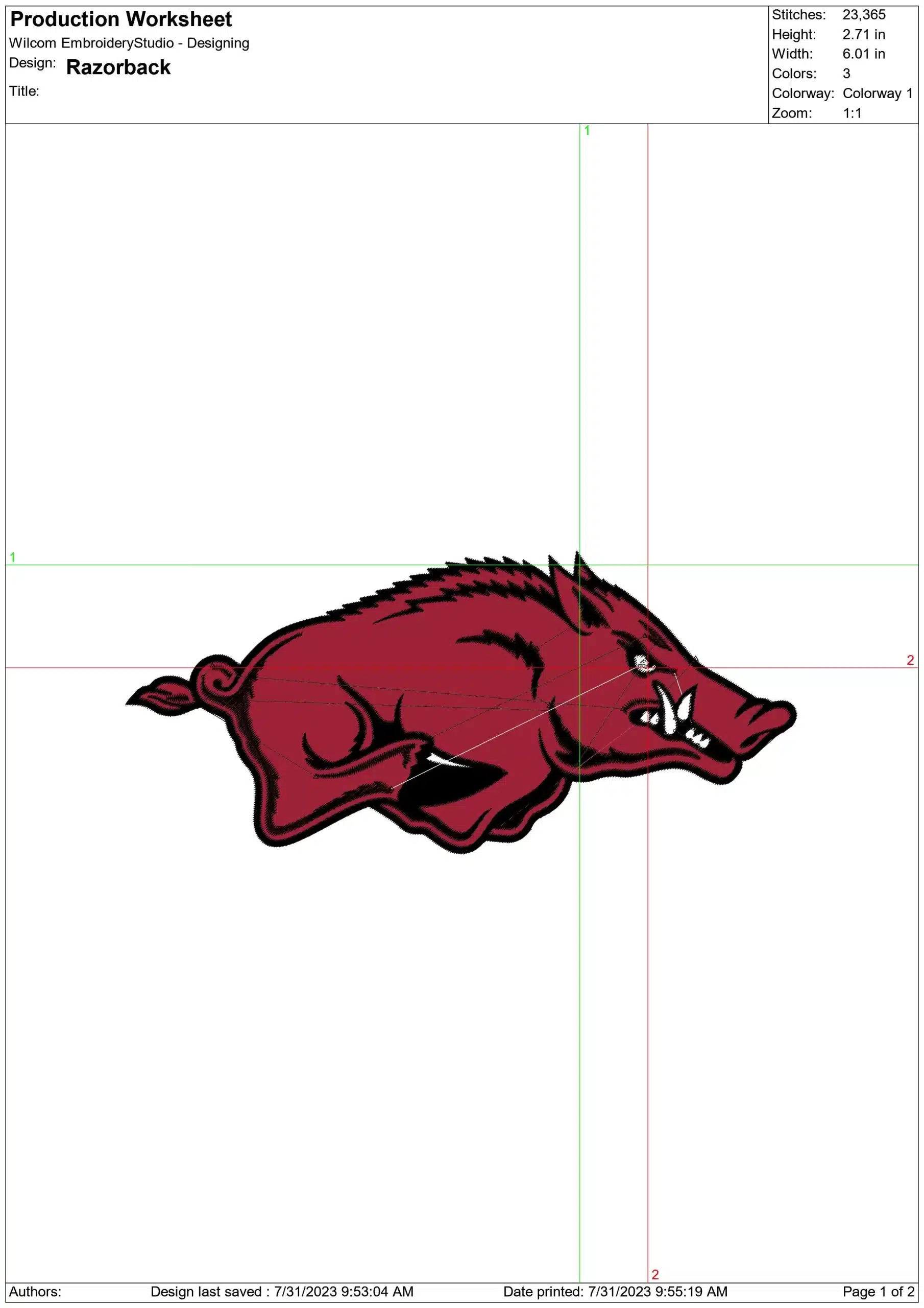 Arkansas Razorbacks embroidery design - University of Arkansas embroidery machine pattern — view 2