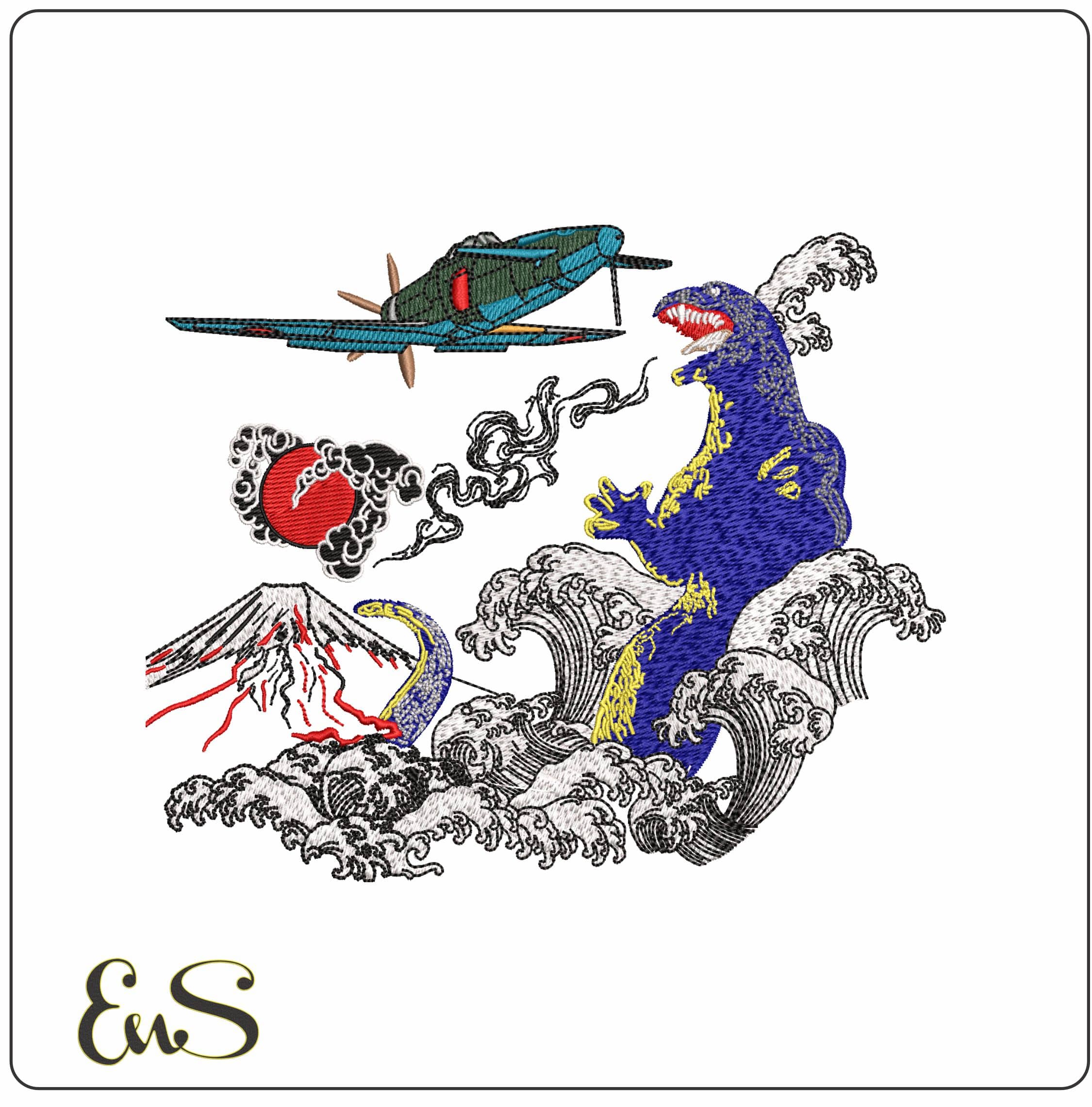 Hokusai Great Wave off Kanagawa Anime - Elegant embroidery design file - instant download