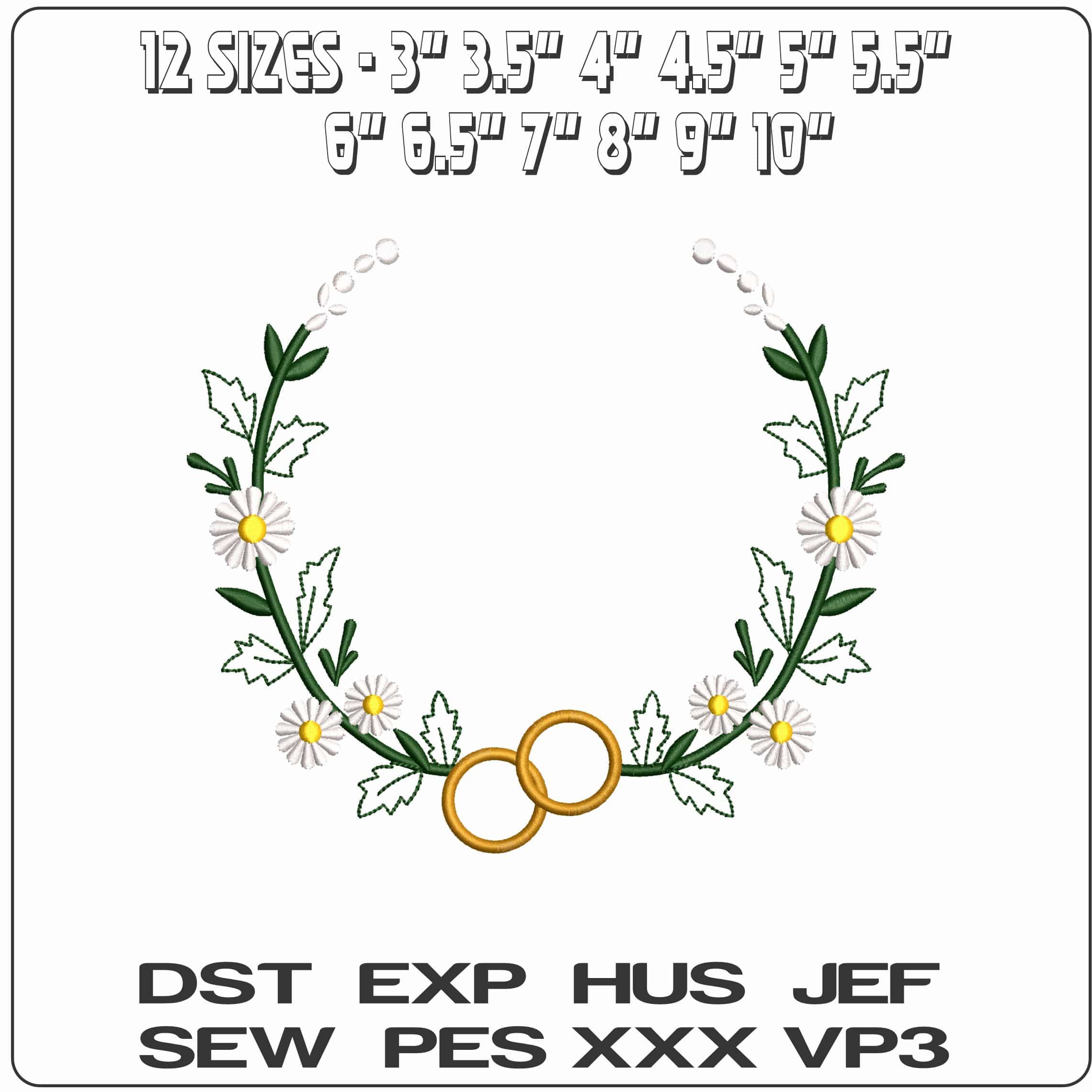 Holly and Daisy with Rings - Elegant embroidery design file - instant download — view 2