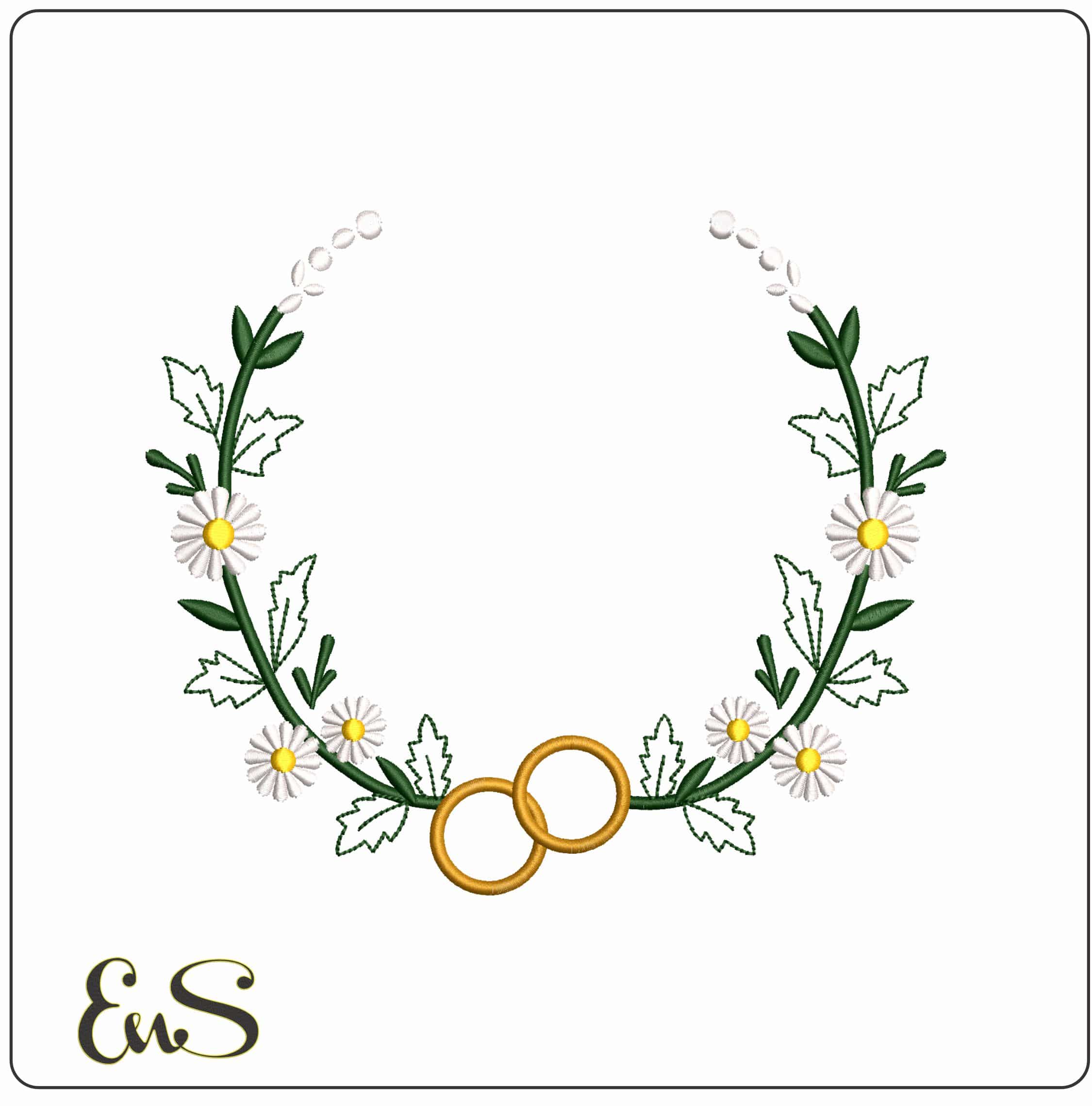 Holly and Daisy with Rings - Elegant embroidery design file - instant download
