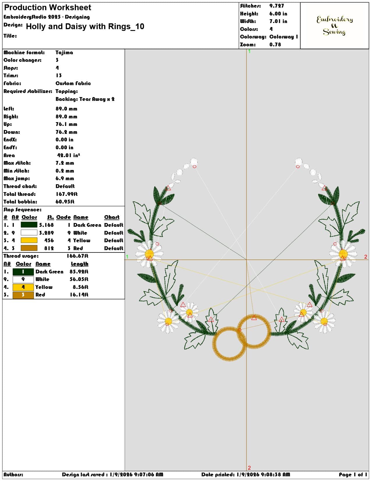 Holly and Daisy with Rings - Elegant embroidery design file - instant download — view 3