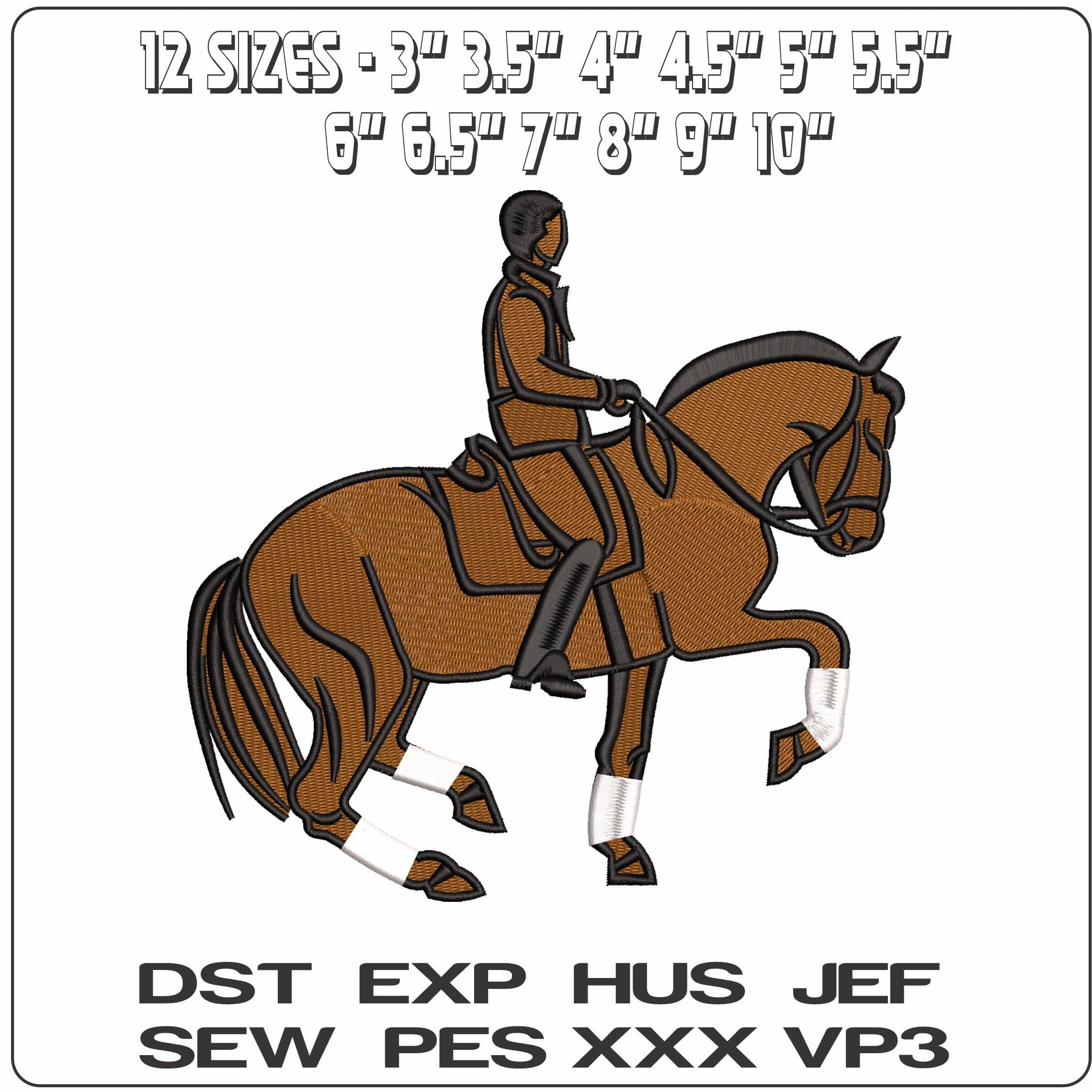 Horse and Rider Dressage - Elegant embroidery design file - instant download — view 2