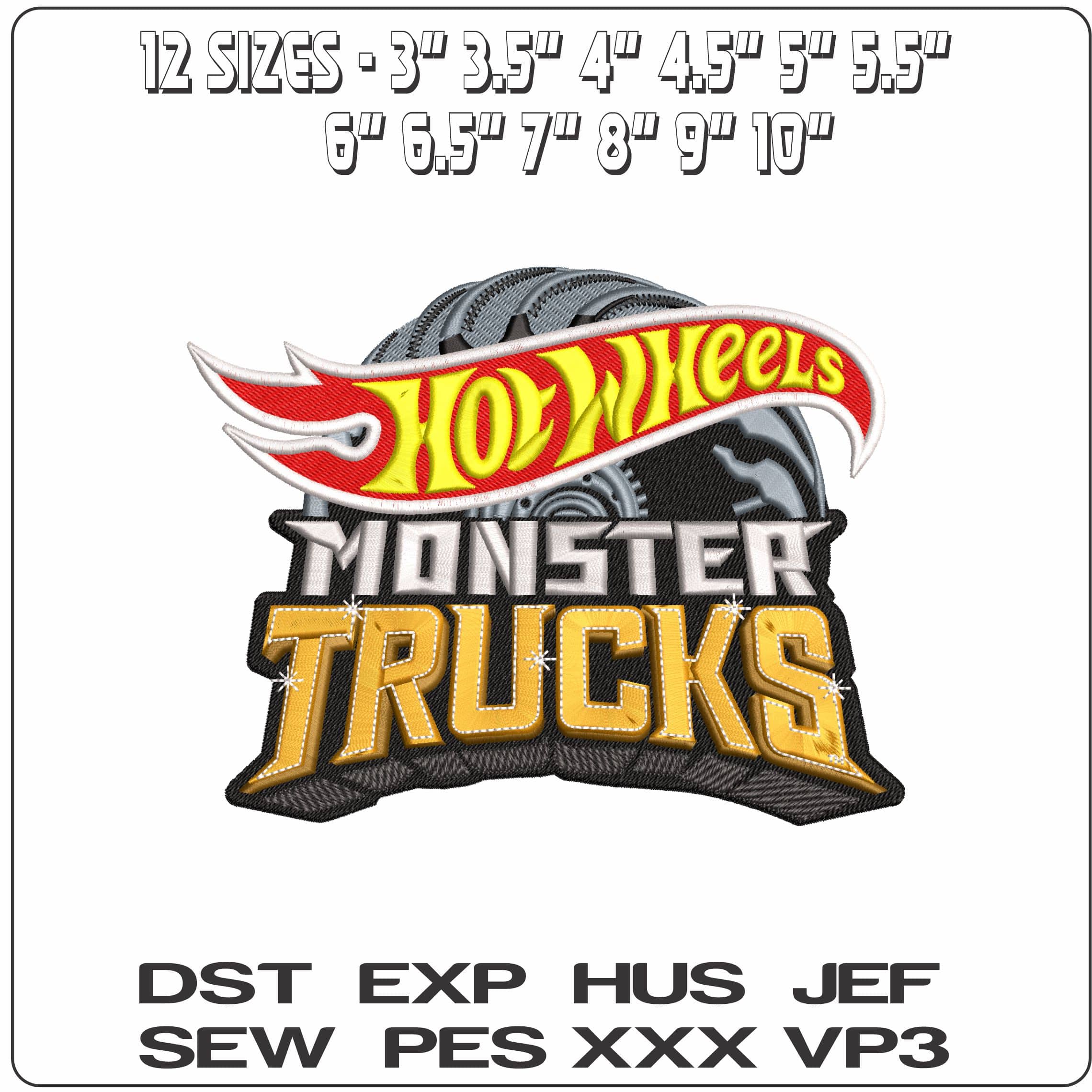 Hot Wheels Monster Trucks - Elegant embroidery design file - instant download — view 2