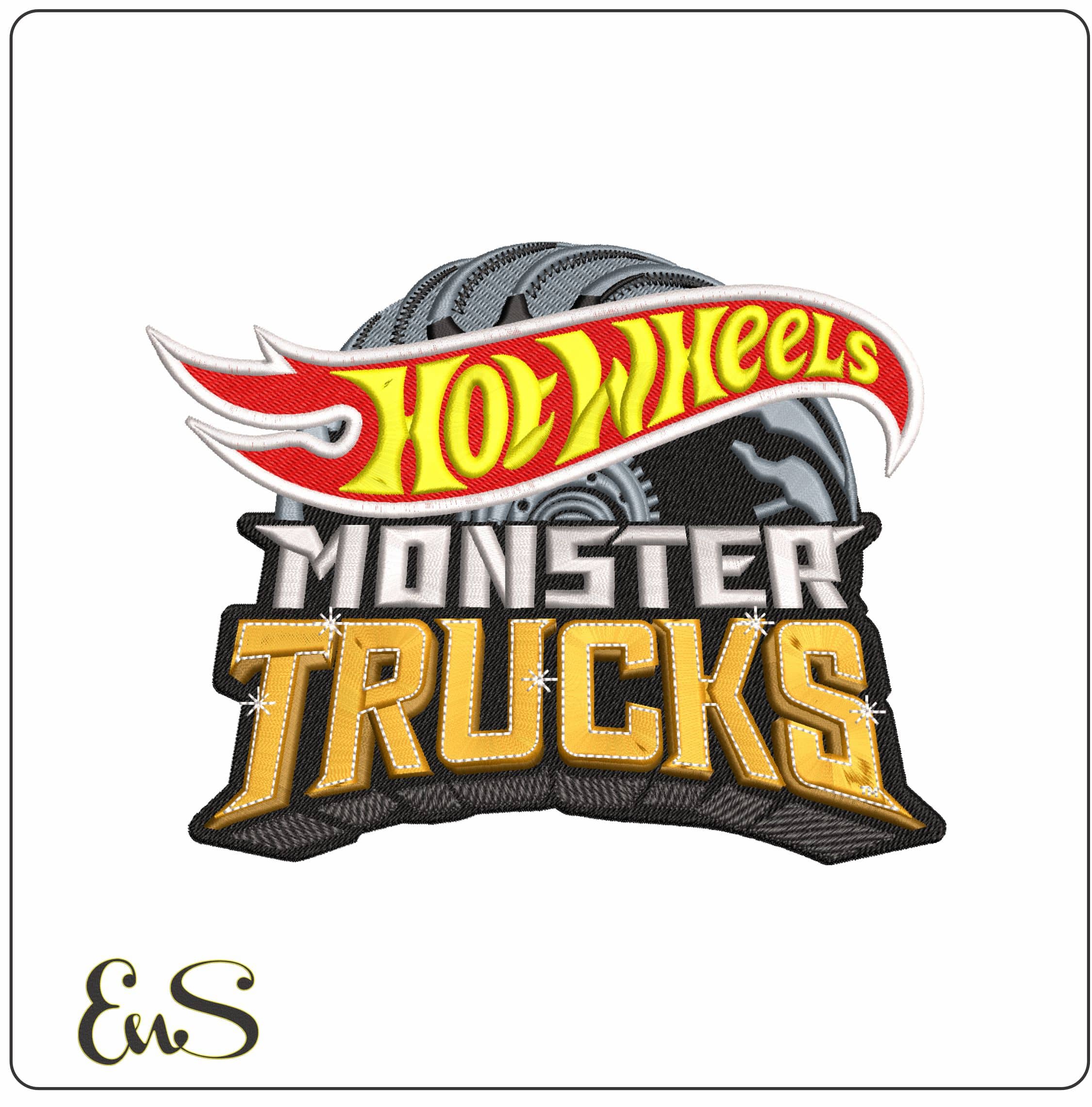 Hot Wheels Monster Trucks - Elegant embroidery design file - instant download