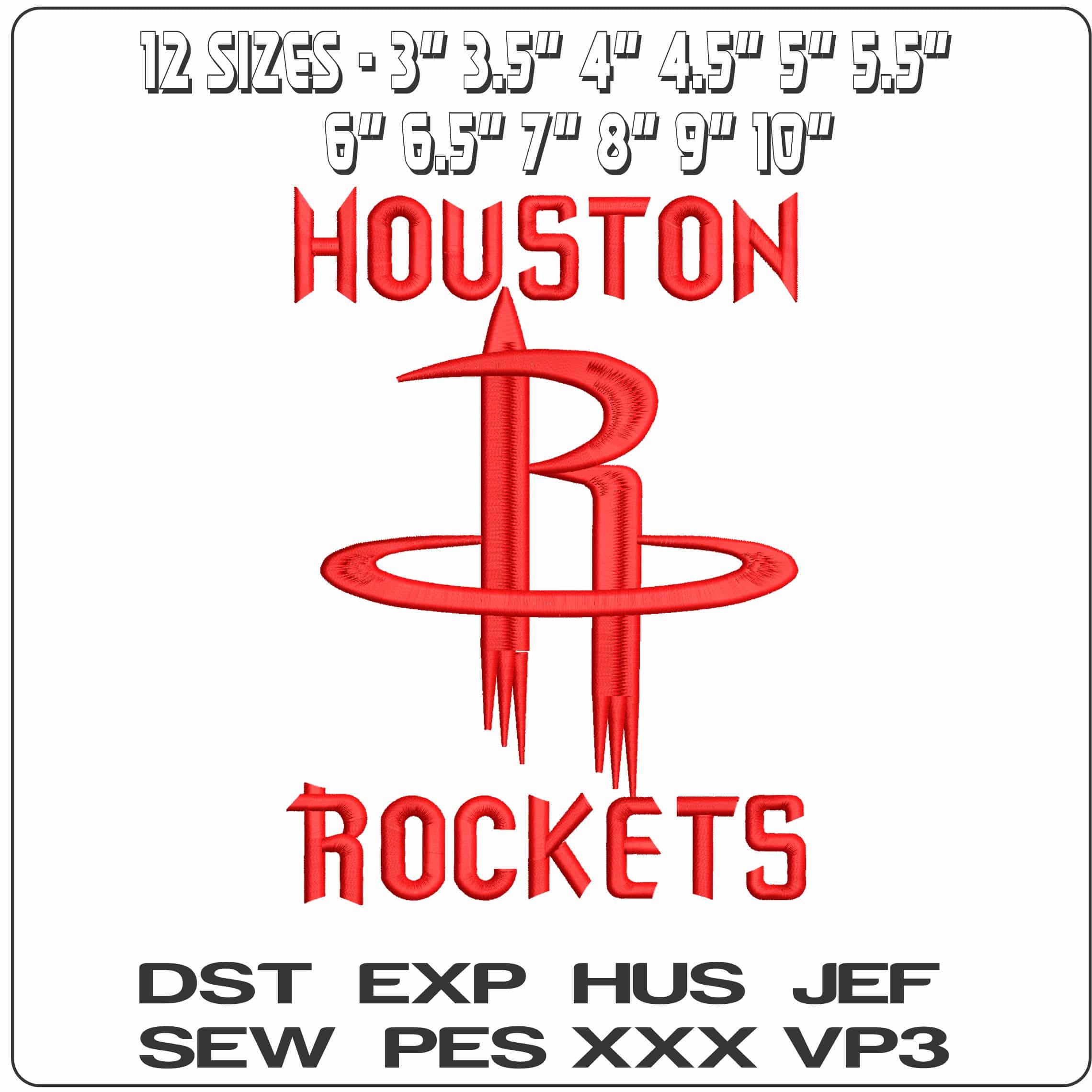 Houston Rockets with Name - Elegant embroidery design file - instant download — view 2