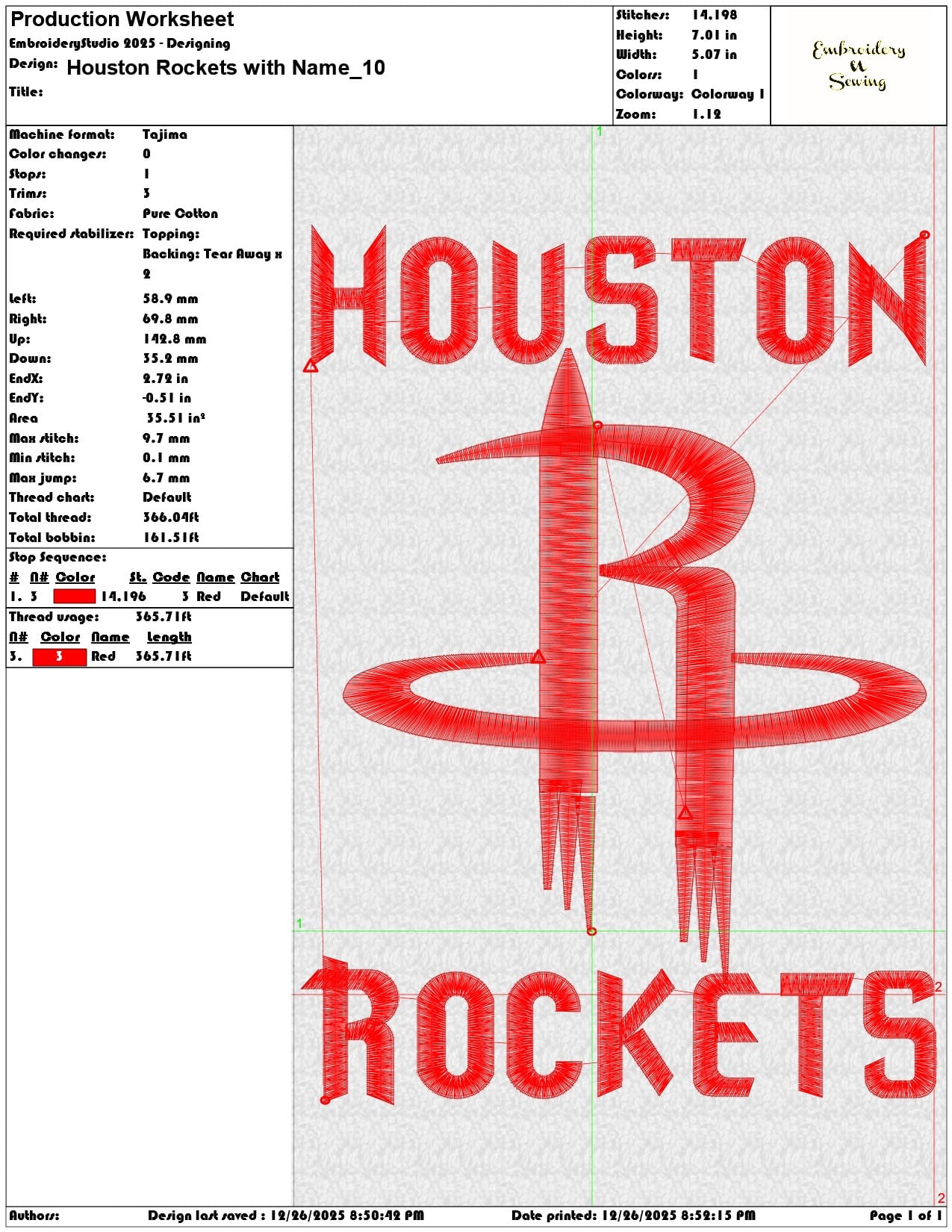 Houston Rockets with Name - Elegant embroidery design file - instant download — view 3