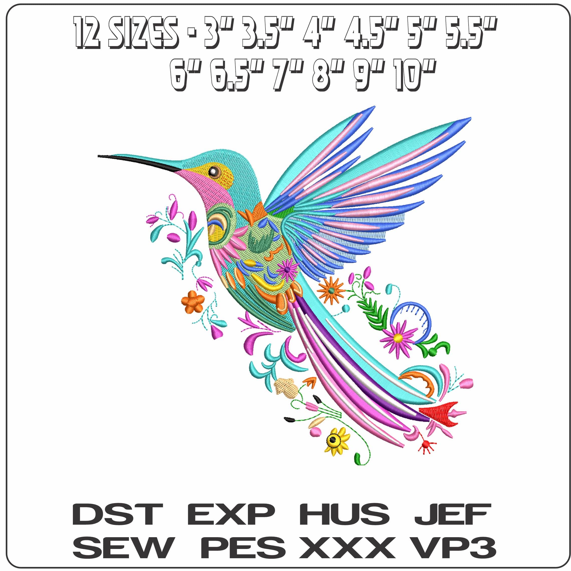 Humming Birds with Flowers - Elegant embroidery design file - instant download — view 2