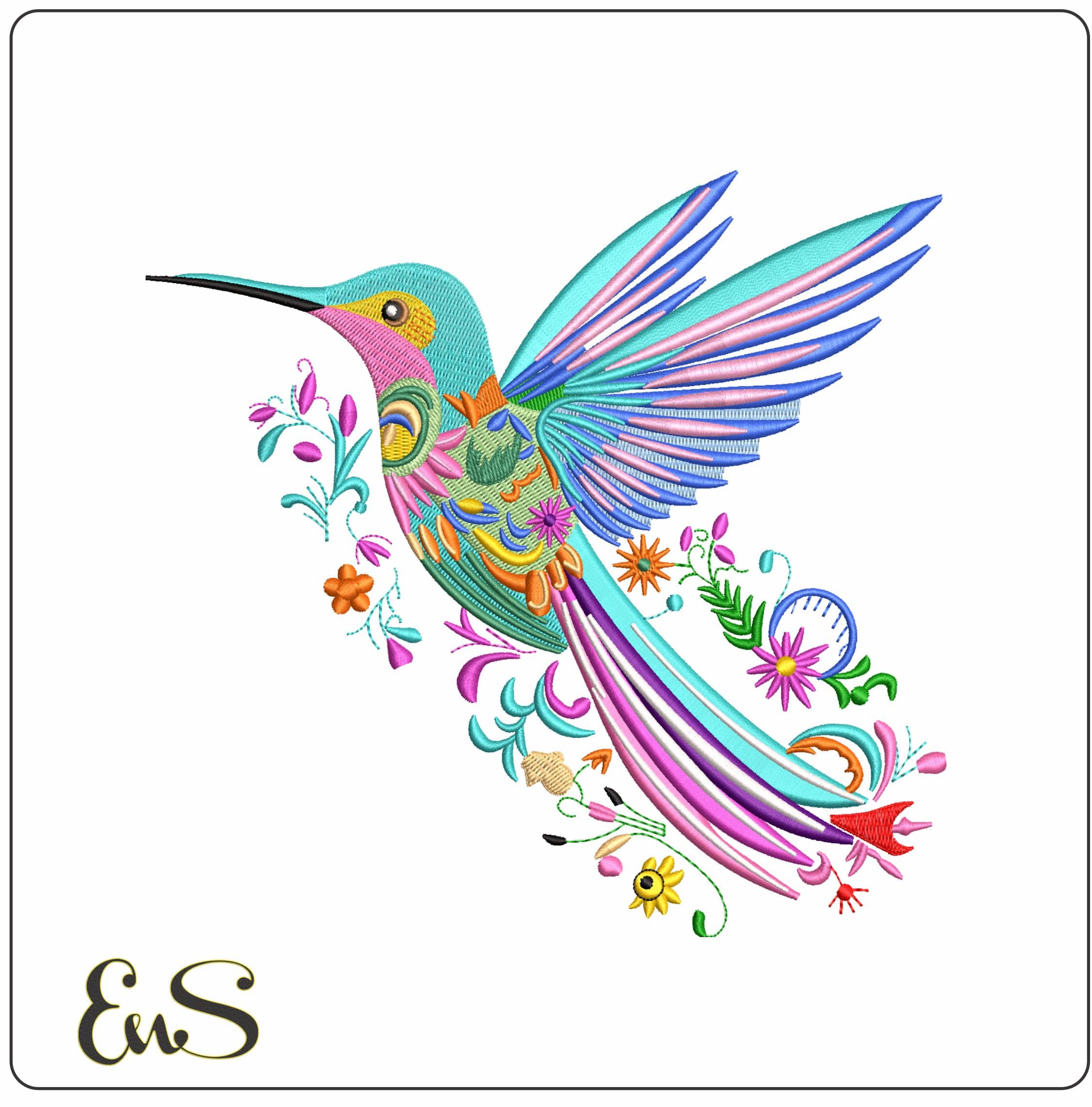 Humming Birds with Flowers - Elegant embroidery design file - instant download