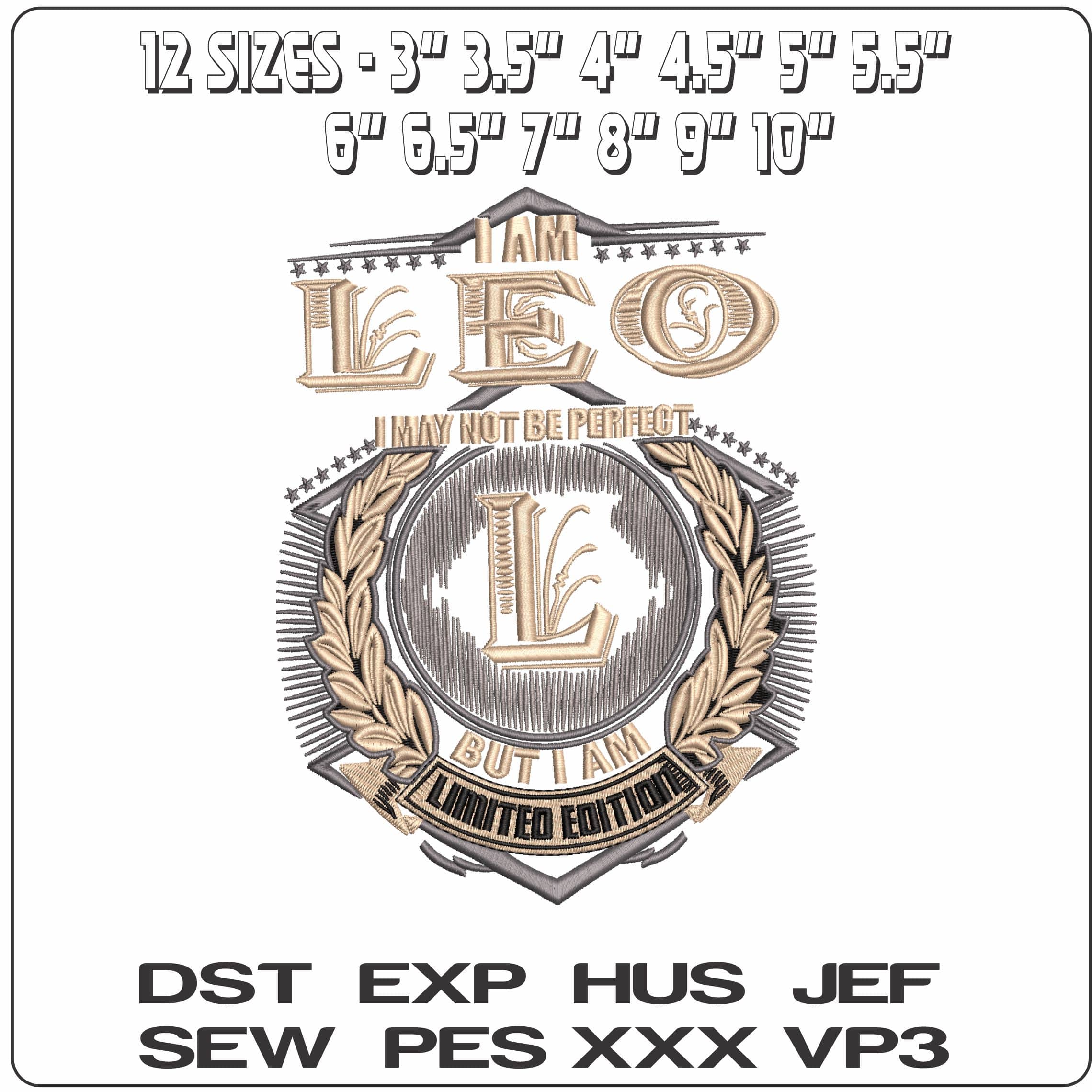 I am Leo - Elegant embroidery design file - instant download — view 2