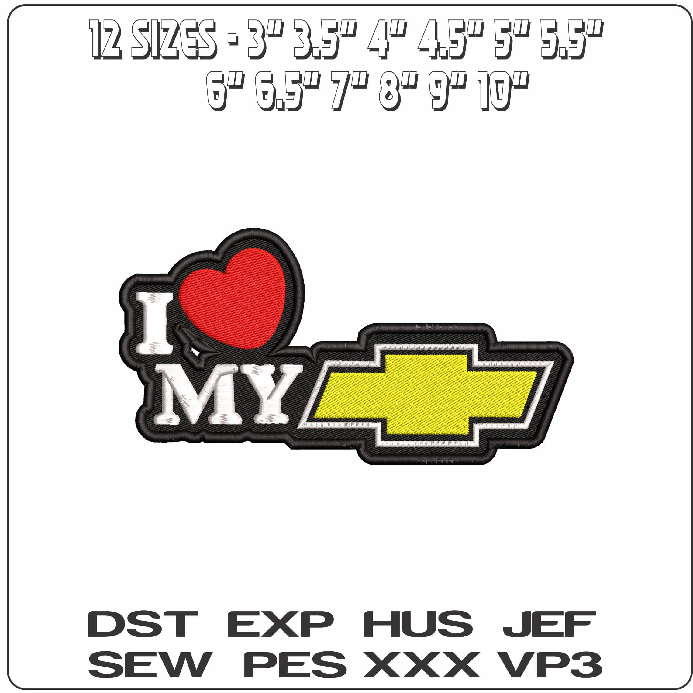 I Love My Chevy - Elegant embroidery design file - instant download — view 2