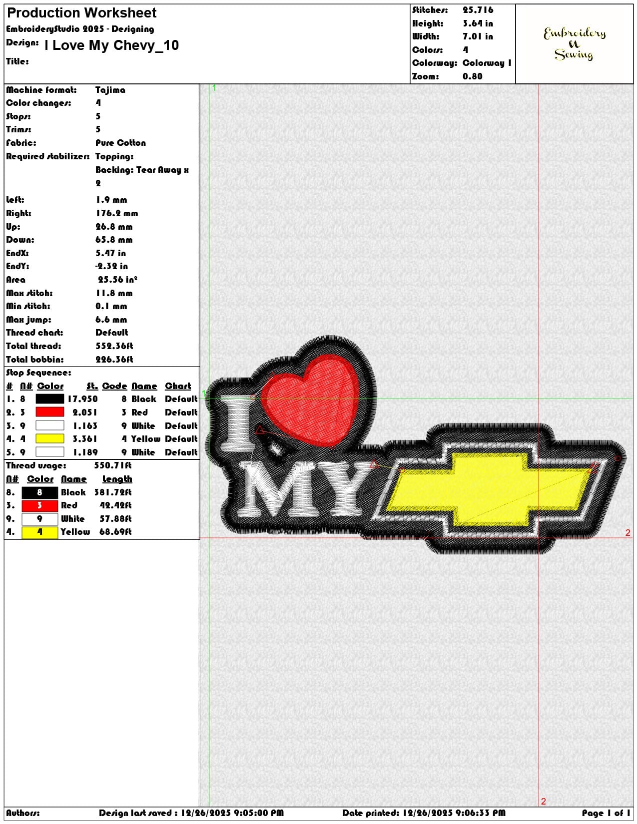 I Love My Chevy - Elegant embroidery design file - instant download — view 3