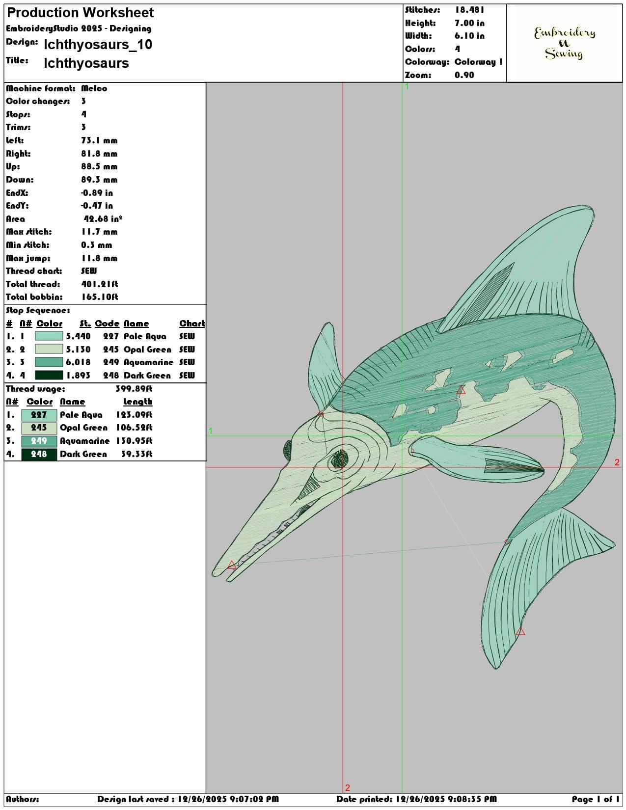 Ichthyosaurs - Elegant embroidery design file - instant download — view 3