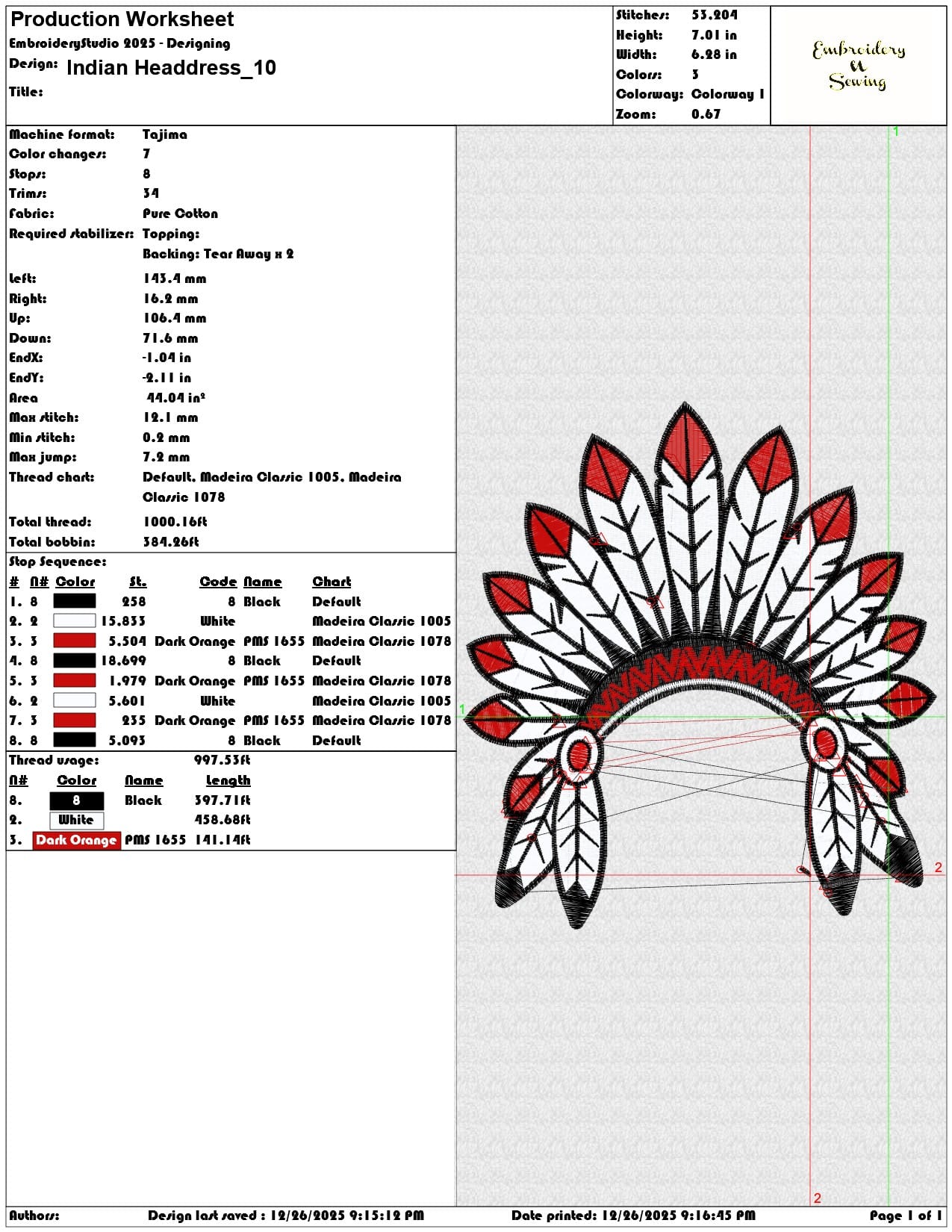 Indian Headdress - Elegant embroidery design file - instant download — view 3