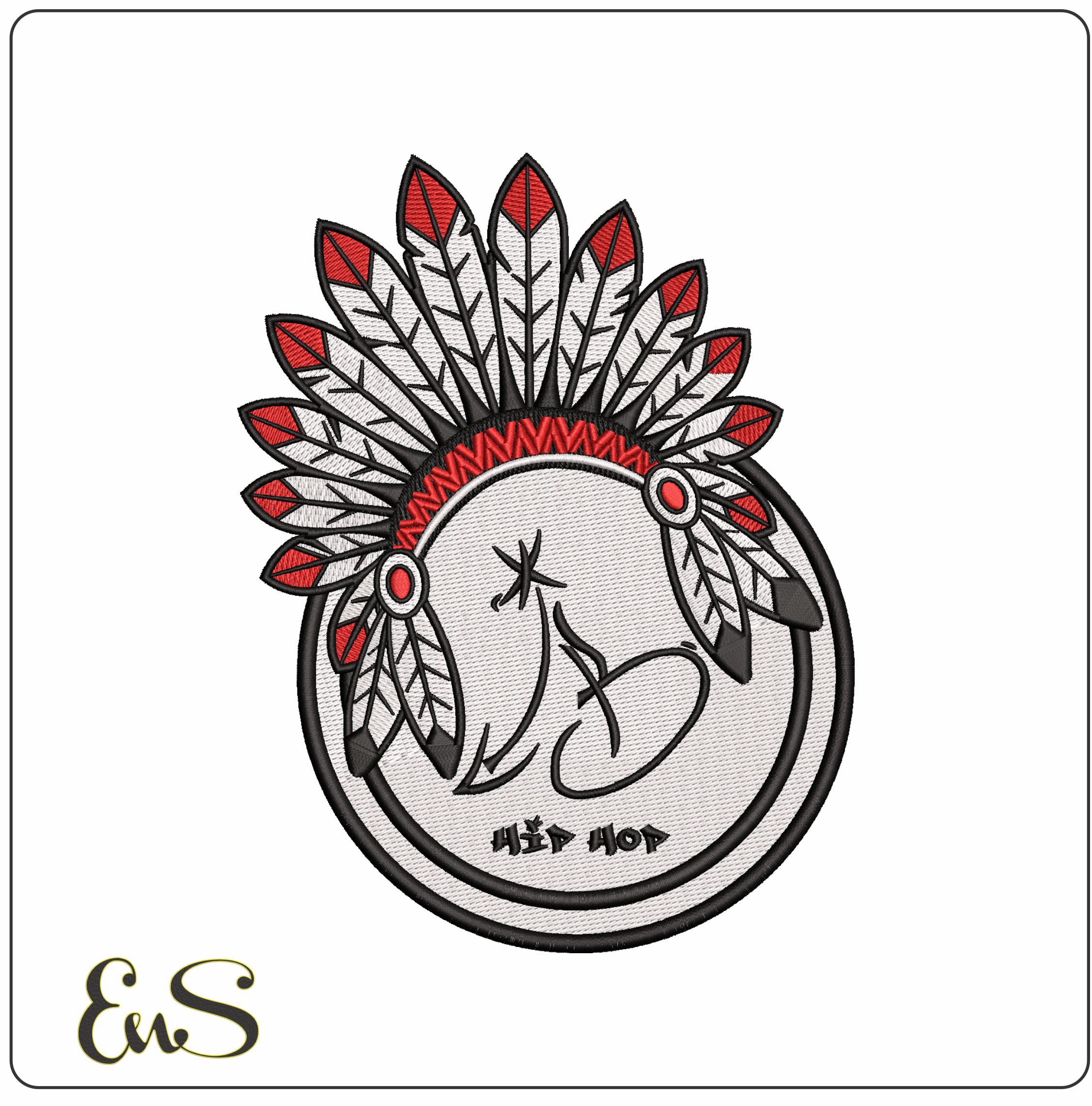 Indian Headdress With Hip Hop - Elegant embroidery design file - instant download