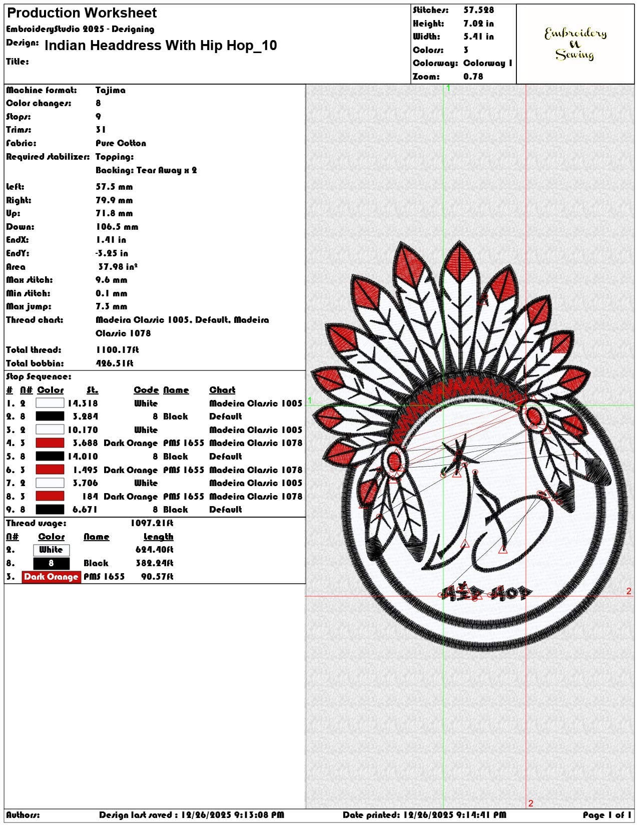 Indian Headdress With Hip Hop - Elegant embroidery design file - instant download — view 3