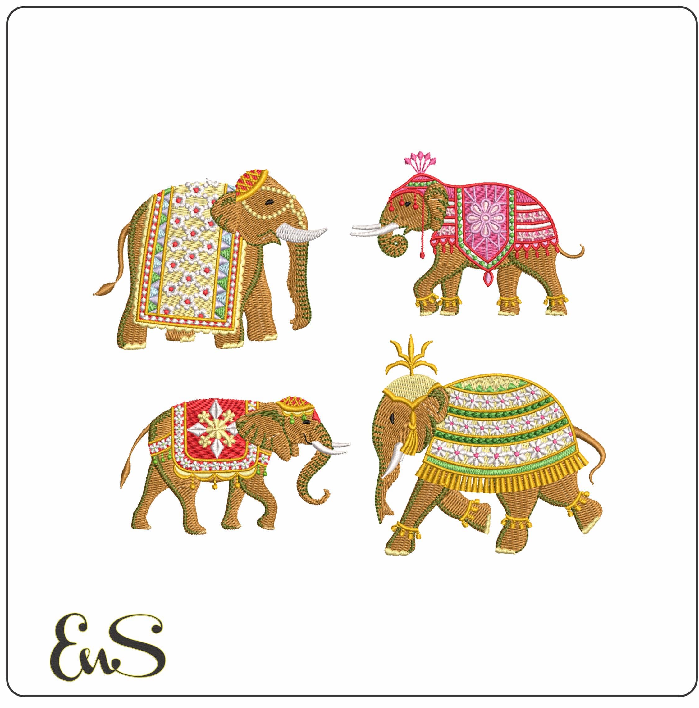 Indian Wedding Elephants - Elegant embroidery design file - instant download