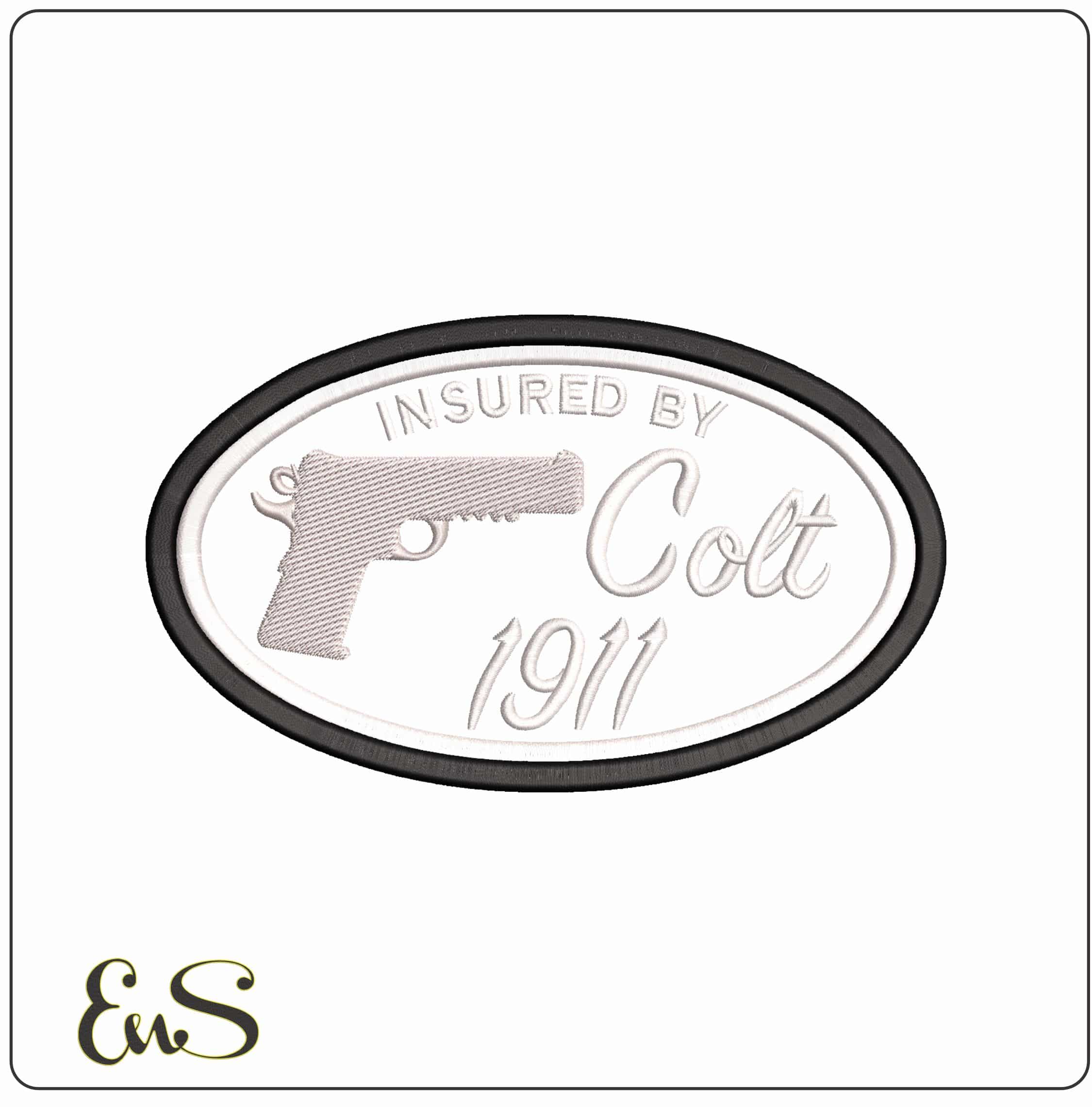Insured by Colt 1911 Gun - Elegant embroidery design file - instant download