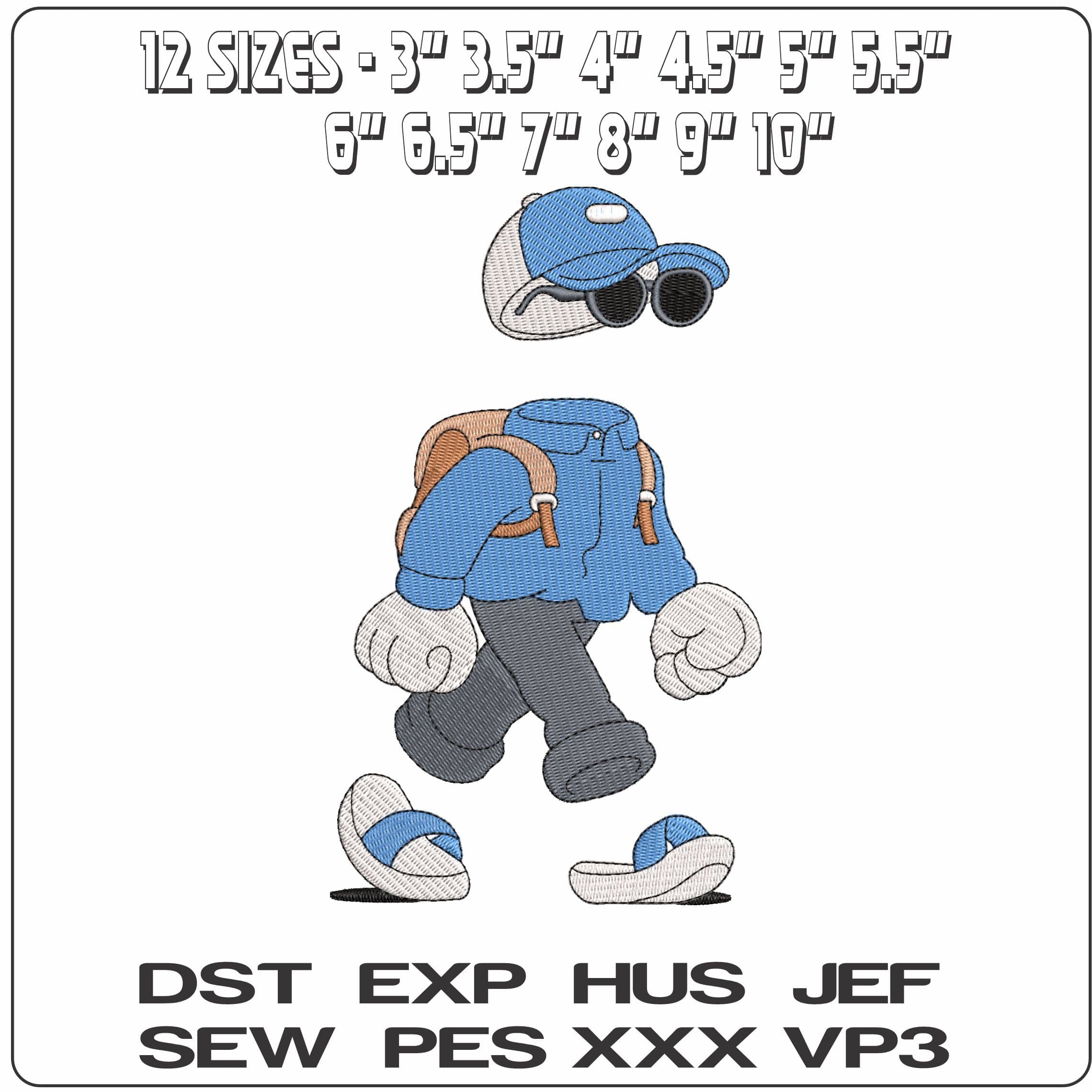 Invisible Friends Hiking with Rucksack - Elegant embroidery design file - instant download — view 2