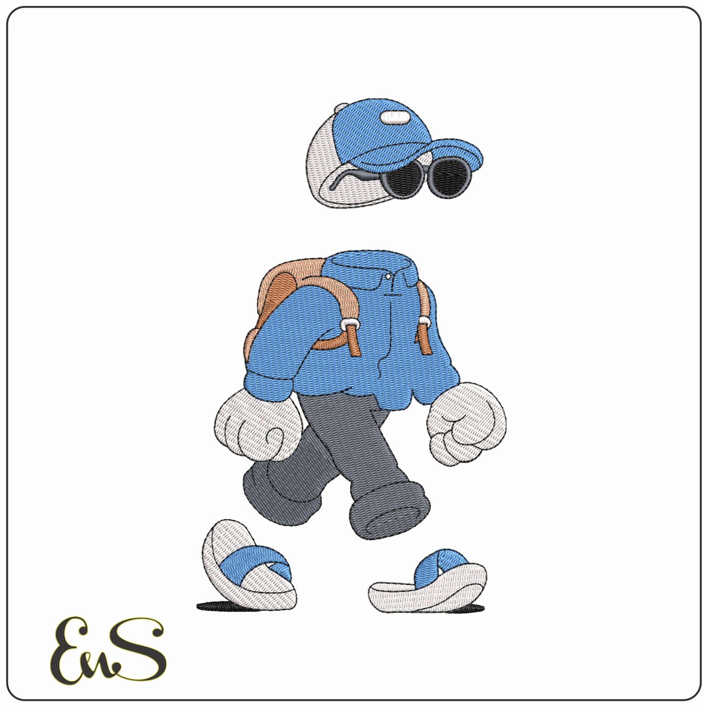 Invisible Friends Hiking with Rucksack - Elegant embroidery design file - instant download