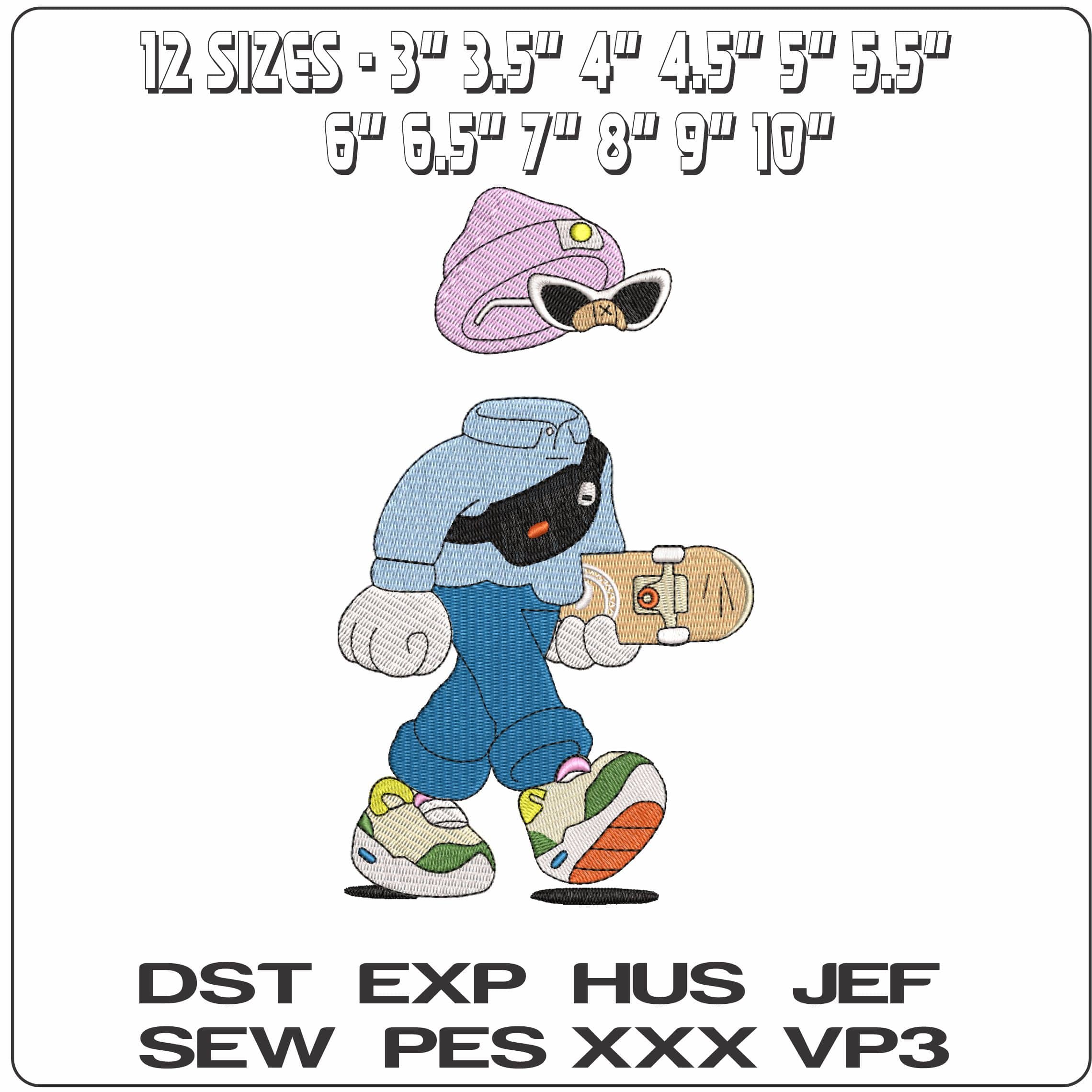 Invisible Friends Skateboarder - Elegant embroidery design file - instant download — view 2
