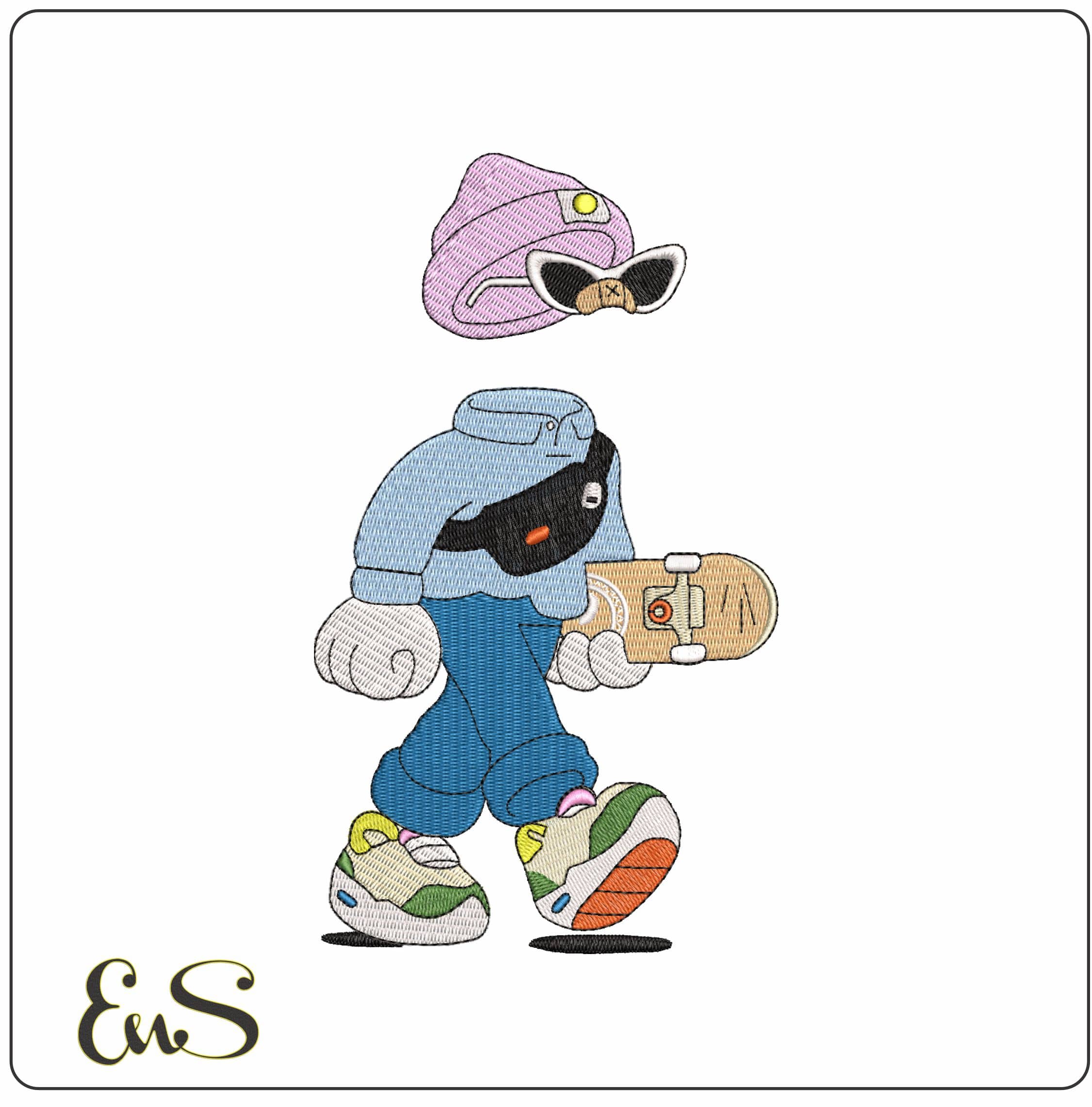 Invisible Friends Skateboarder - Elegant embroidery design file - instant download